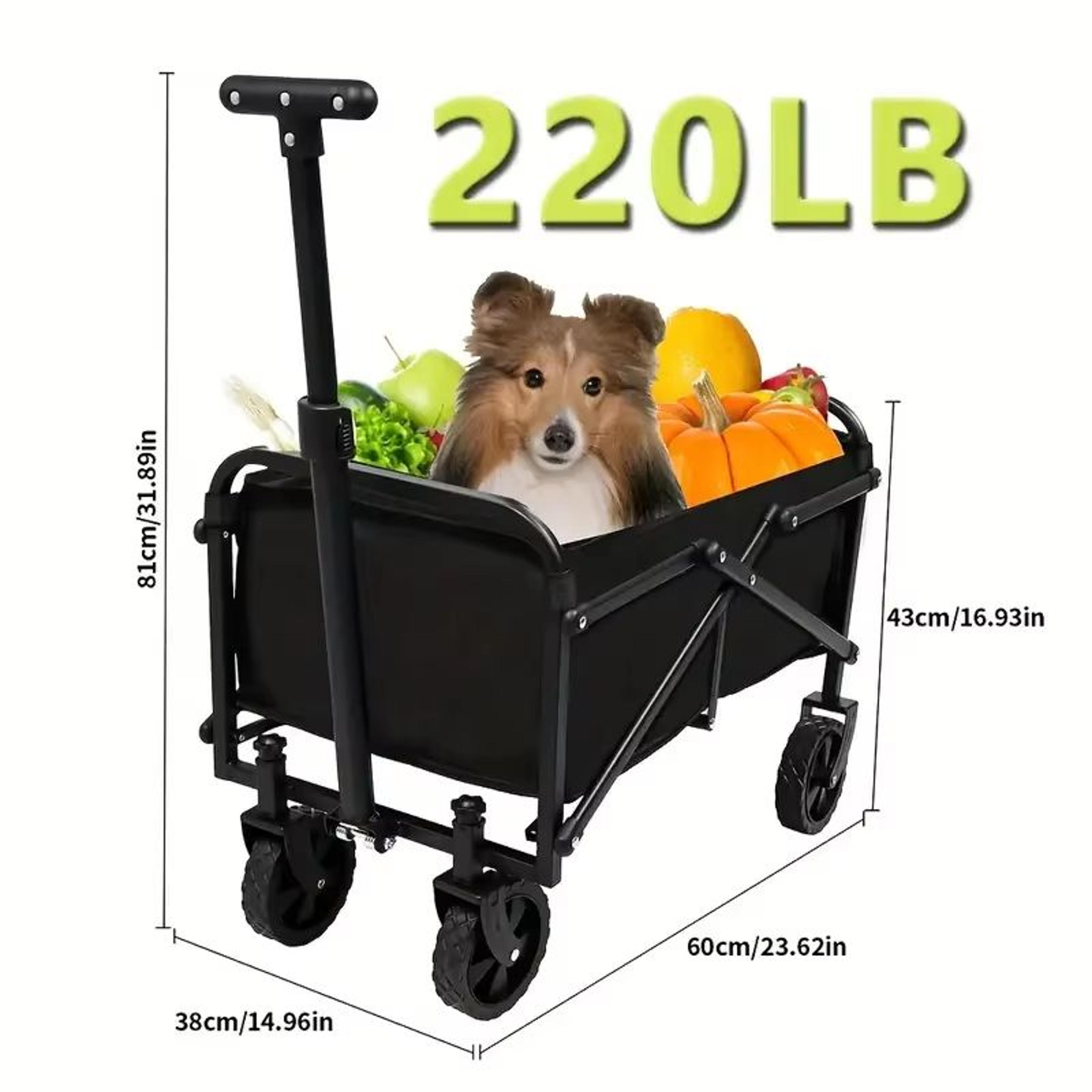 flexilite folding utility wagon heavy duty cart 220 lb capacity with flat-free wheels for camping, beach & outdoor use