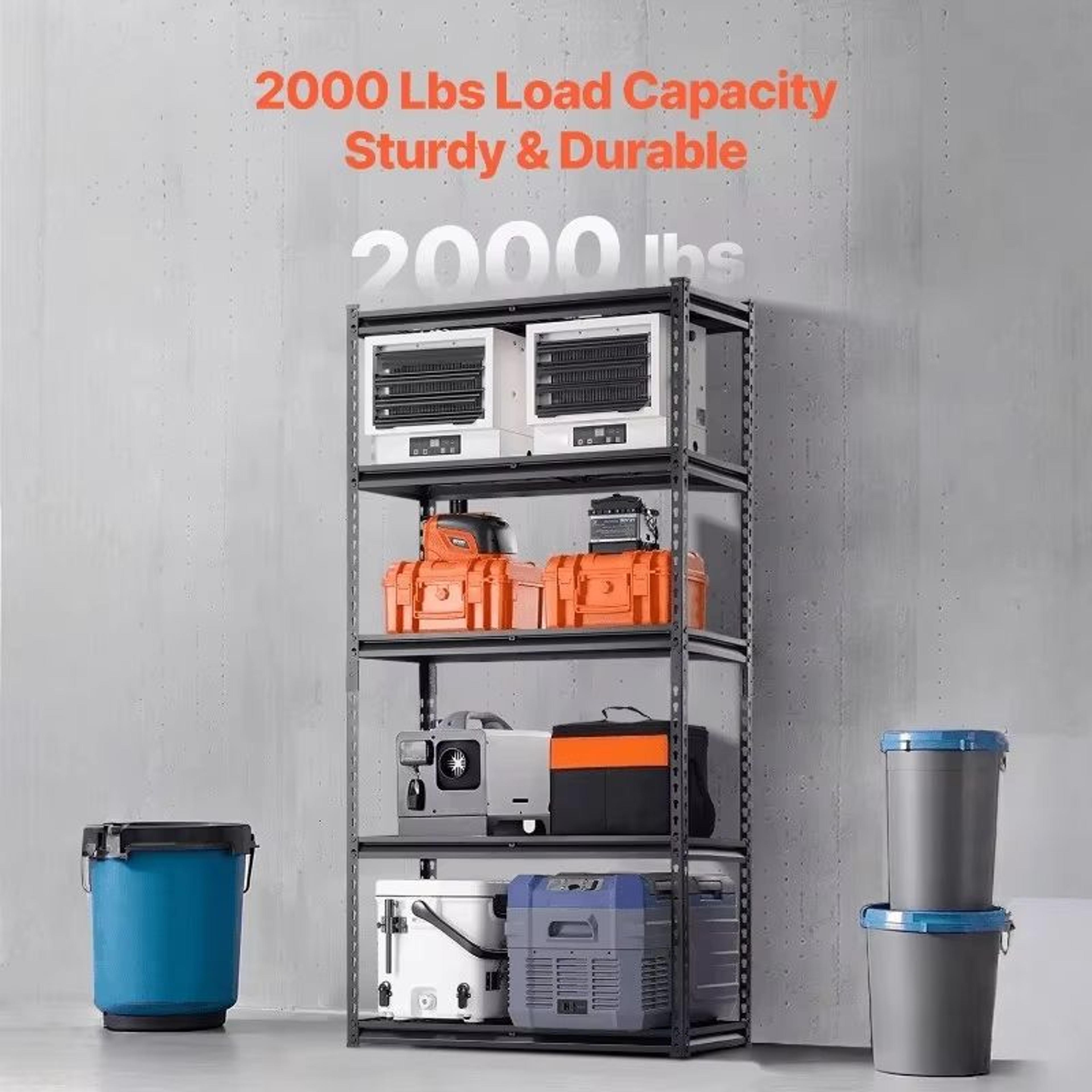 heavy duty 5 tier metal shelving rack 2000 lb capacity adjustable storage for garage and warehouse