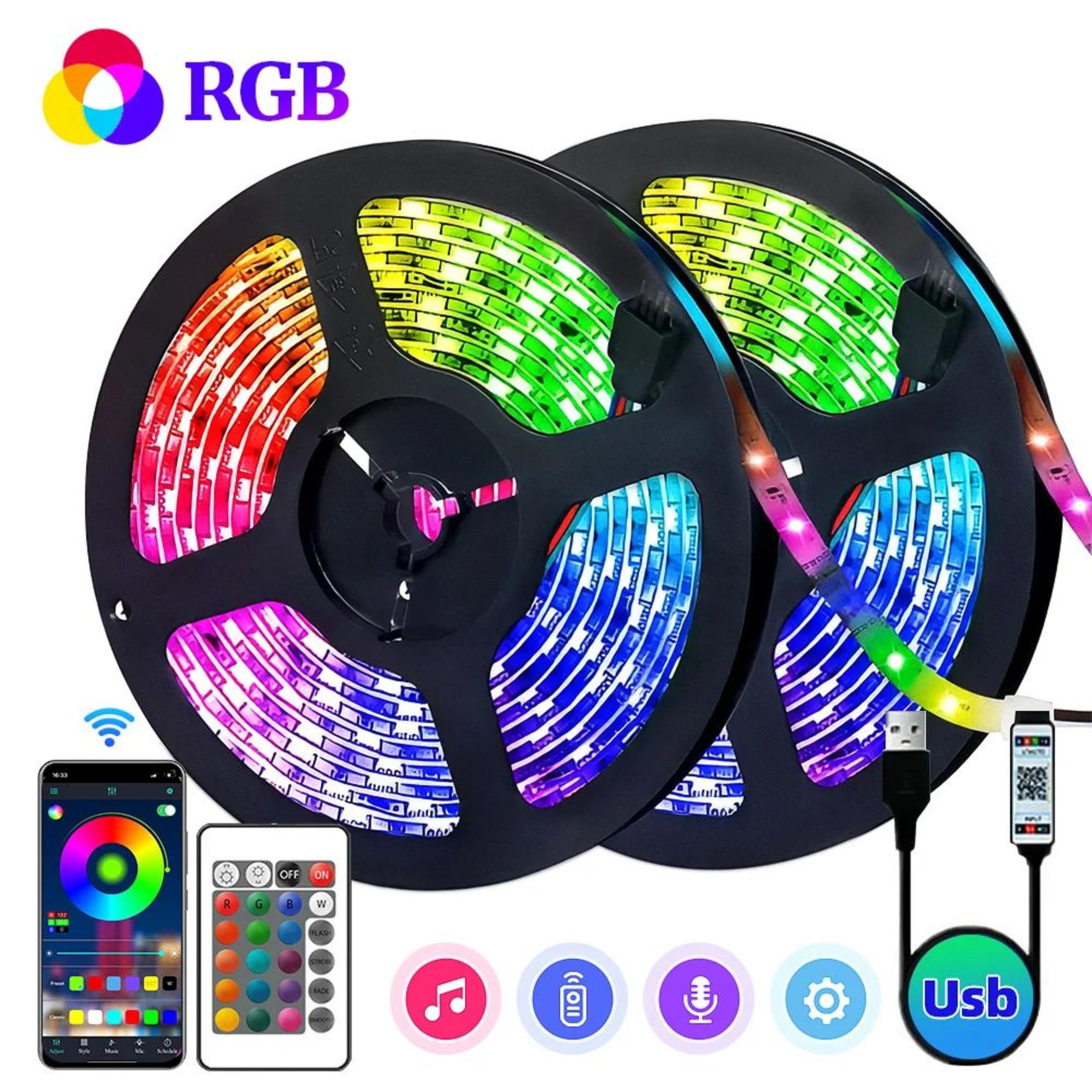 rgb led strip lights 5 v usb 3535 music sync color-changing light strip 3.28 ft–98.43 ft