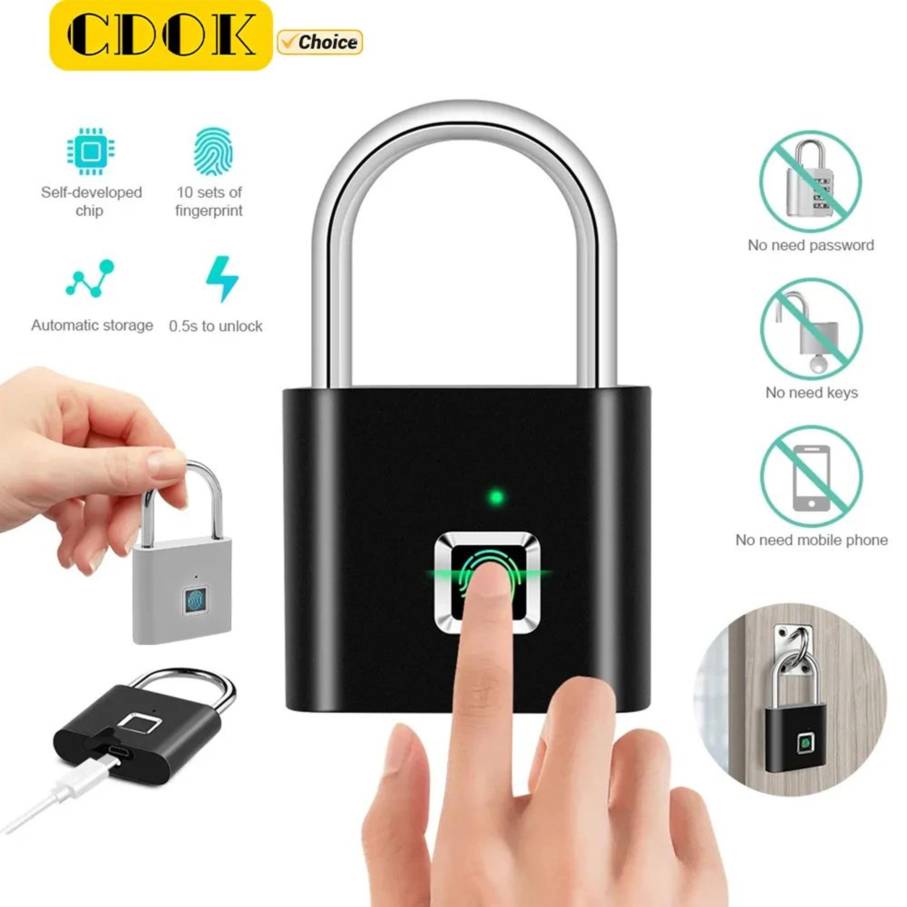 cdok p2 smart fingerprint padlock usb rechargeable waterproof lock