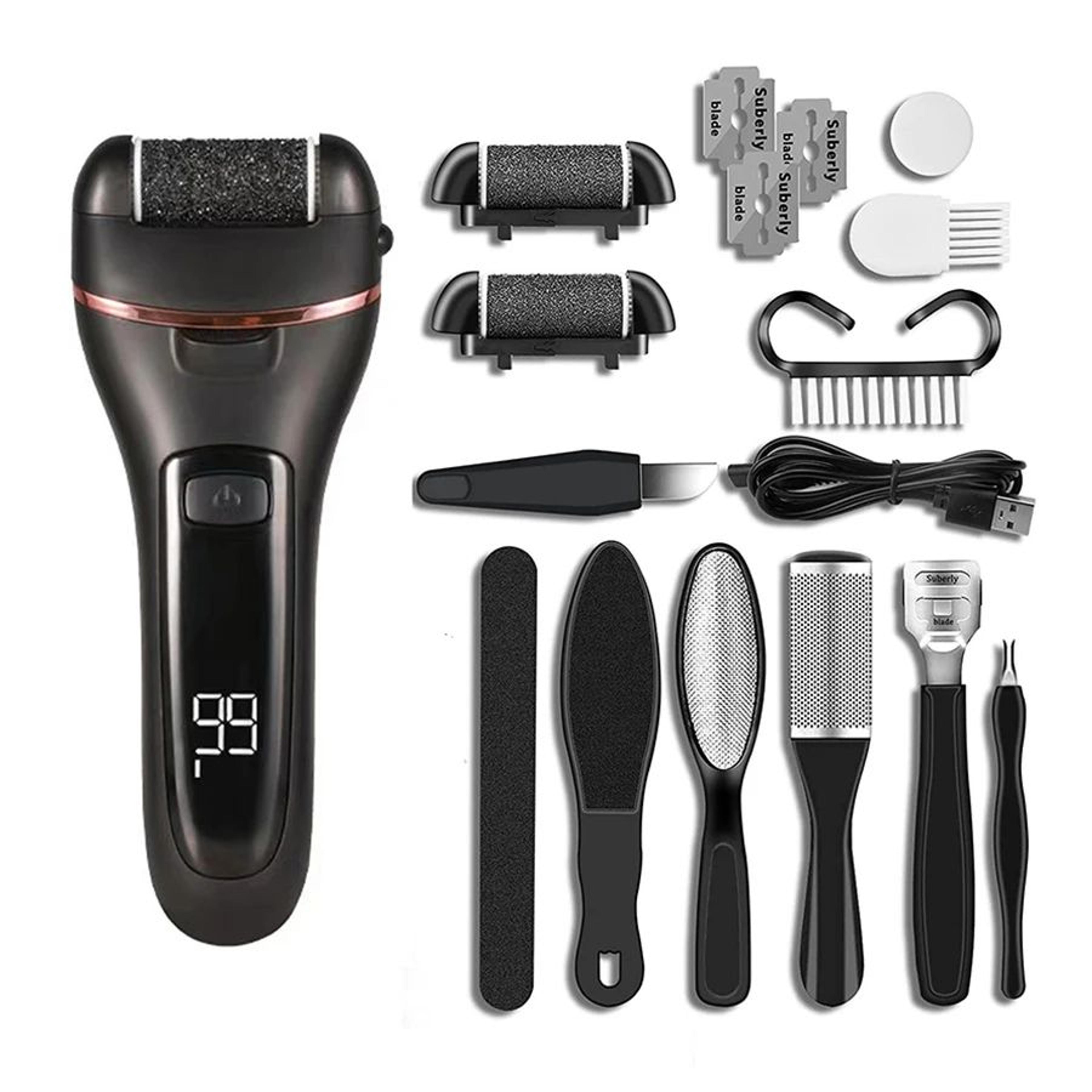 rechargeable electric callus remover foot file with 3 grinding heads