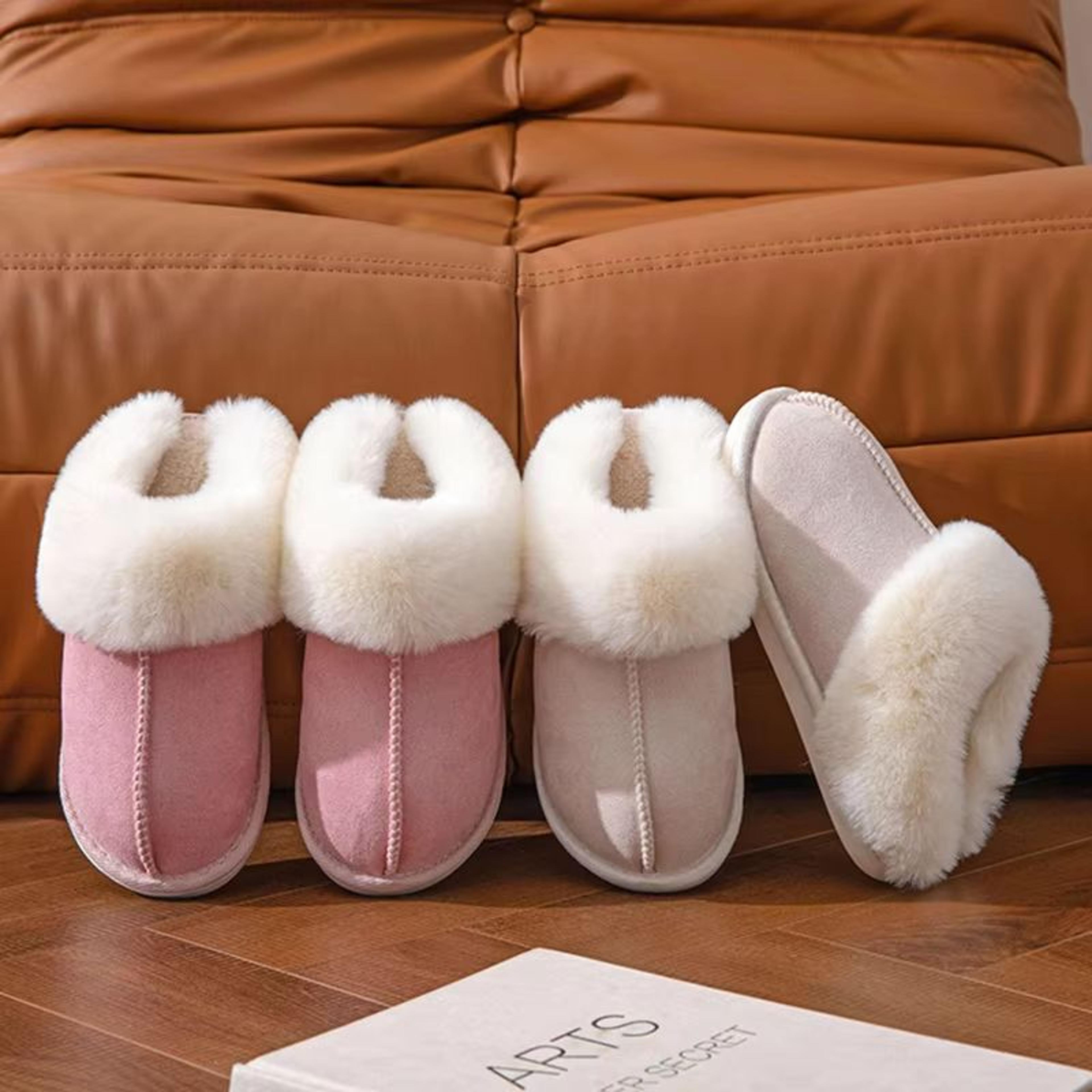women's faux suede fluffy winter warm flat fur slippers