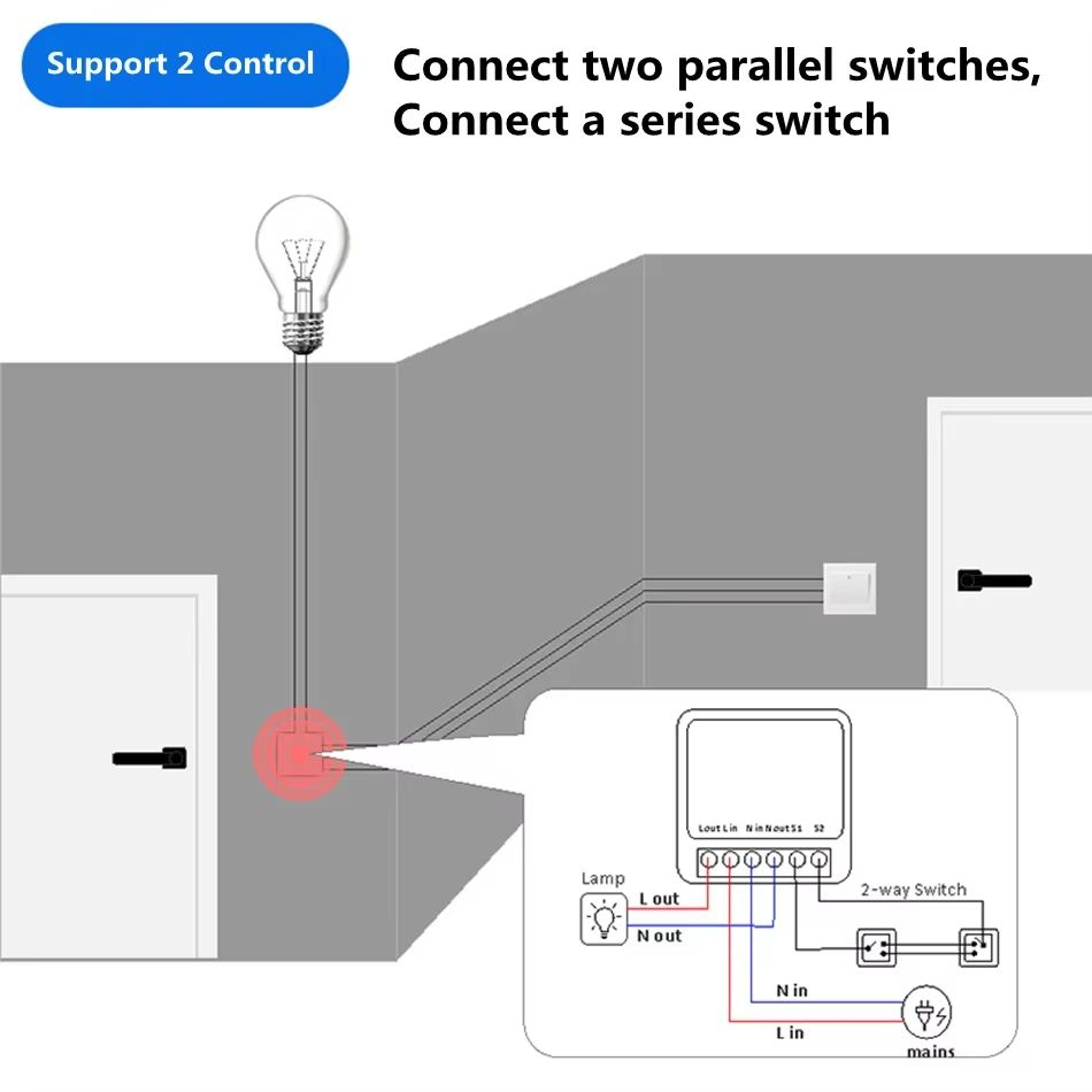 wifi mini smart breaker diy switch module 2-way control compatible with alexa and google home