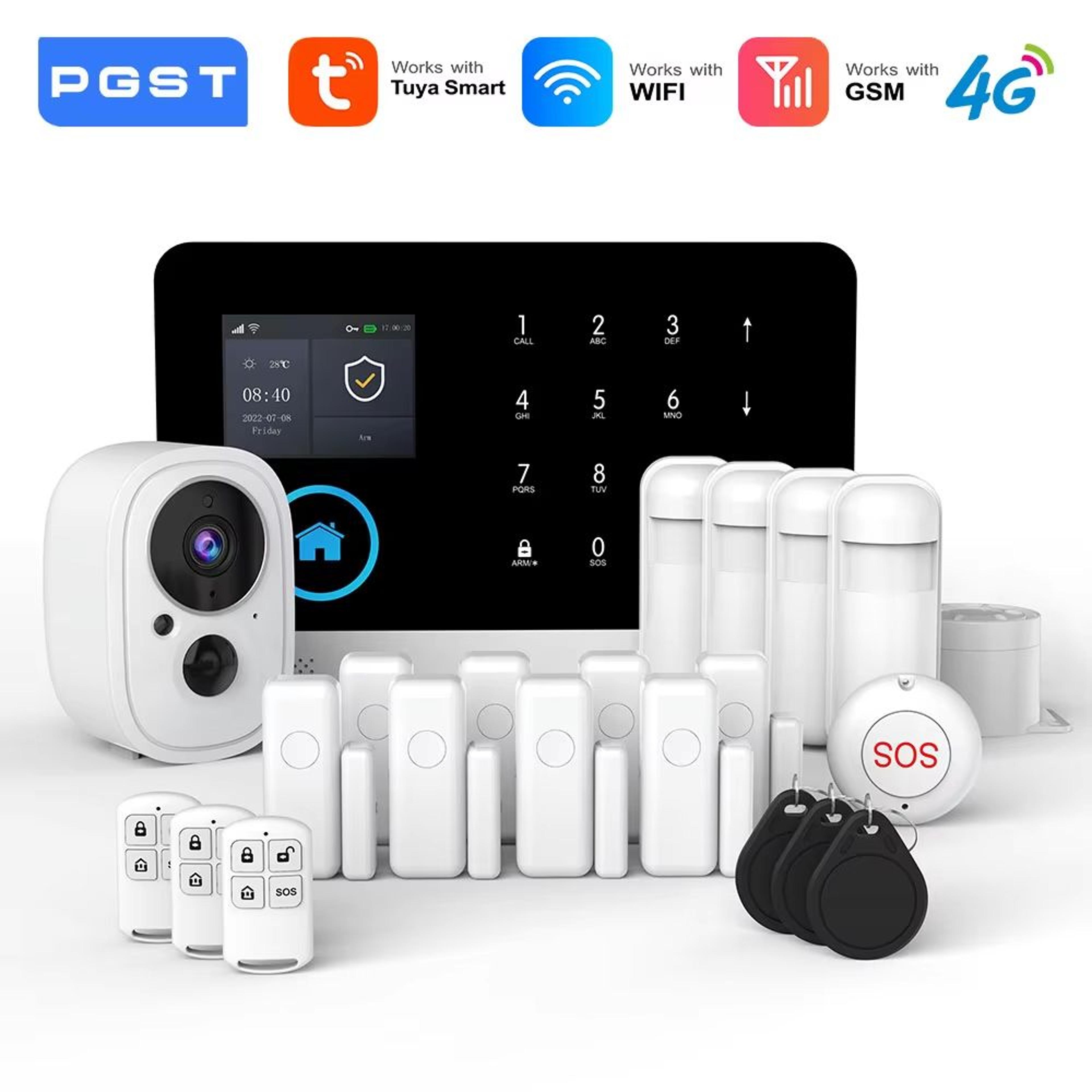 pgst 103 2.4 inch 4g / 2g wifi gsm smart home security alarm system with pir motion and rfid