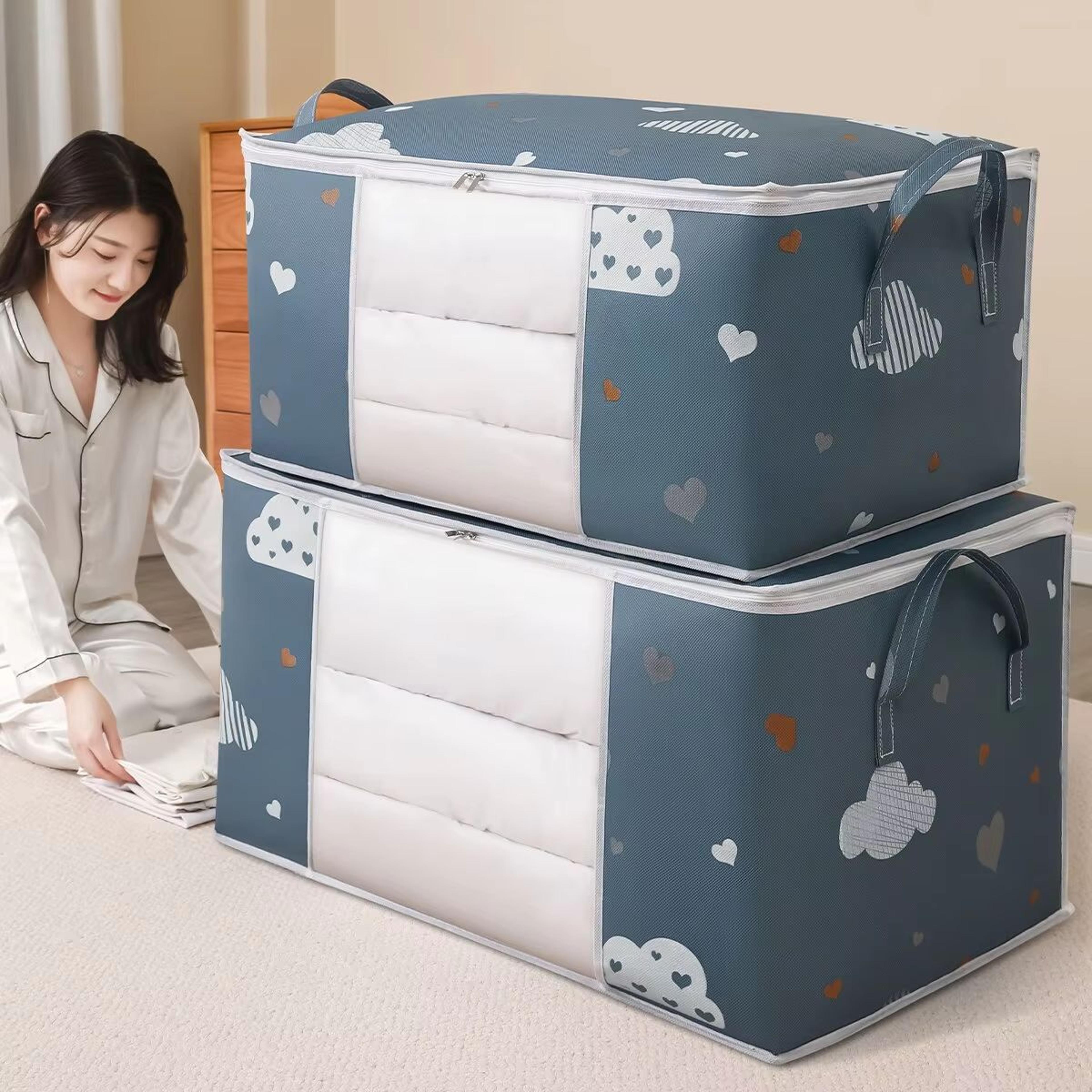 large capacity foldable clothes and blanket storage bag organizer with reinforced handles