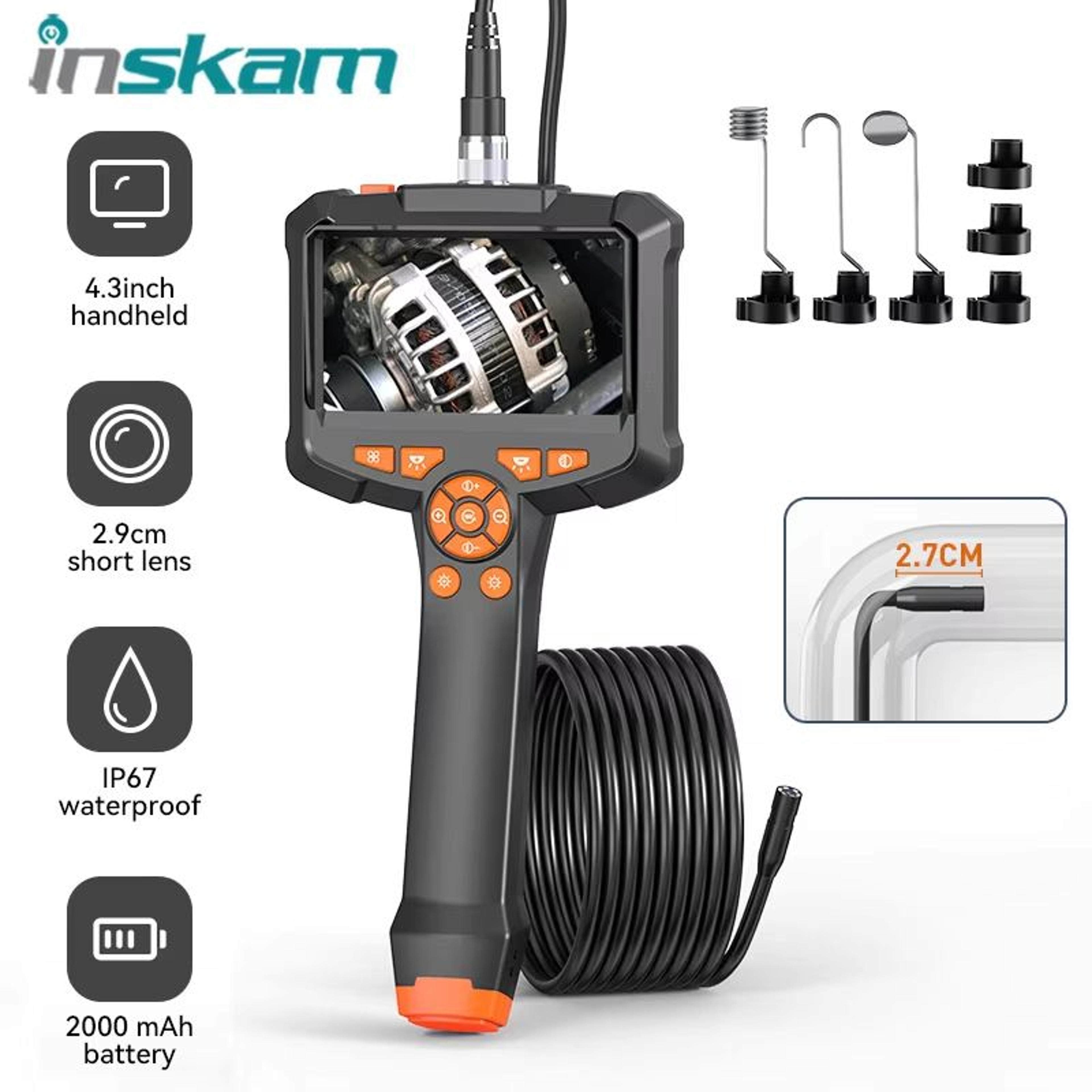 inskam 4.3 inch ips screen industrial endoscope camera hd 1080p pipe inspection borescope for car and sewer checks
