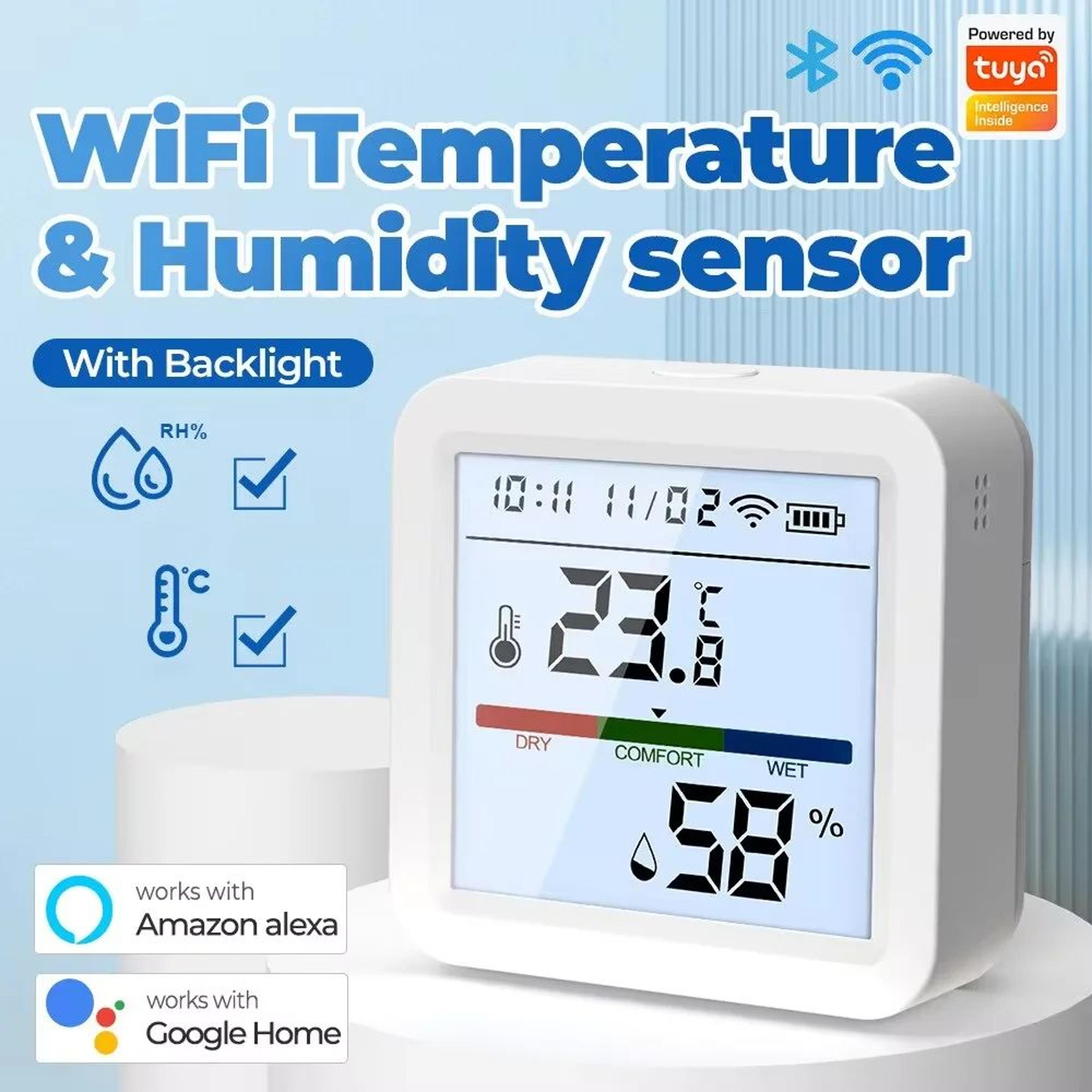 tuya wifi temperature humidity sensor with backlit lcd smart hygrometer thermometer for smart life alexa google home