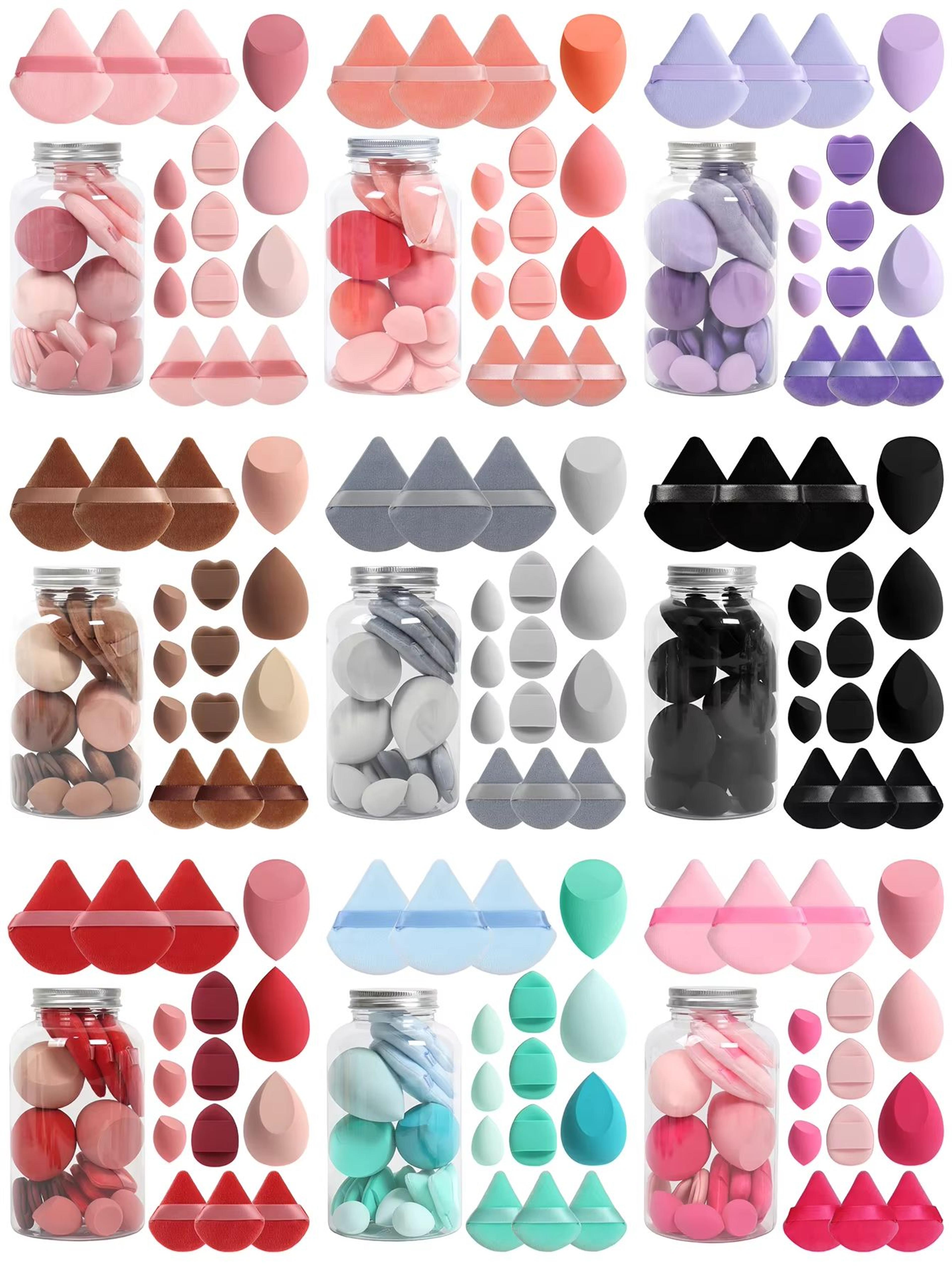 15 piece makeup puff set with loose powder puffs, mini makeup sponges, and air cushion puffs in travel cans