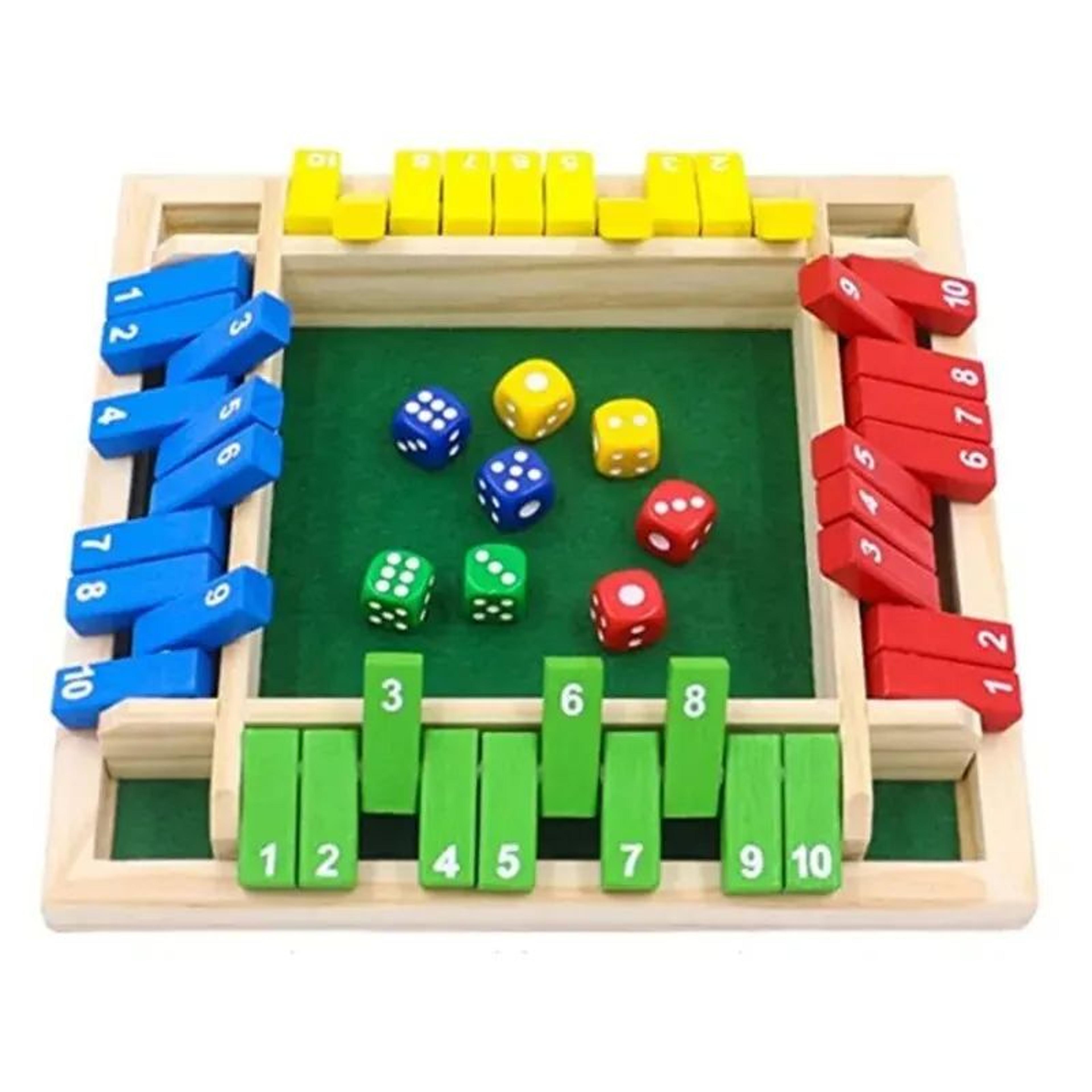 shut the box classic wooden dice board game for 2–4 players