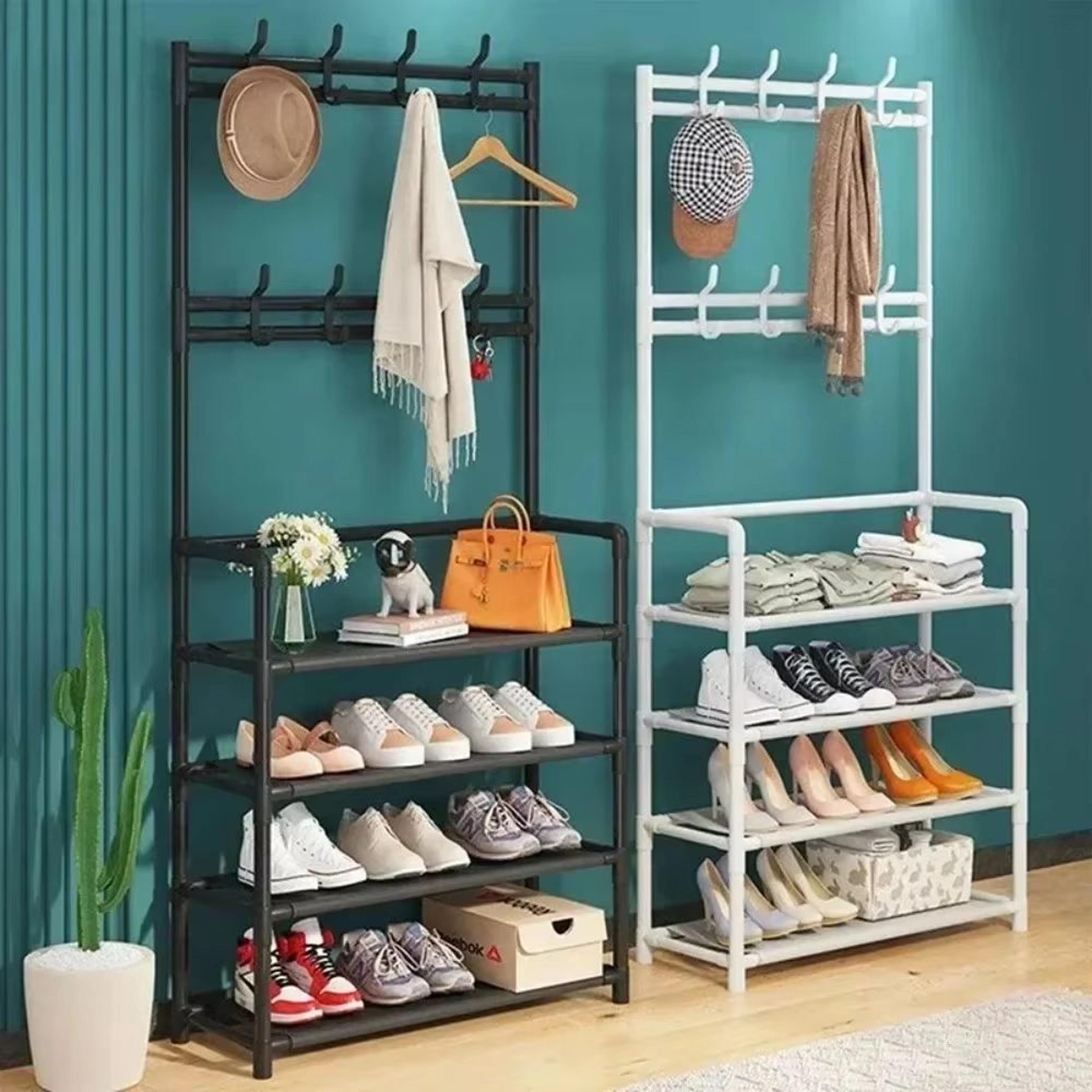 multi-layer clothes and shoe organizer rack floor-standing hat & shoe storage shelf