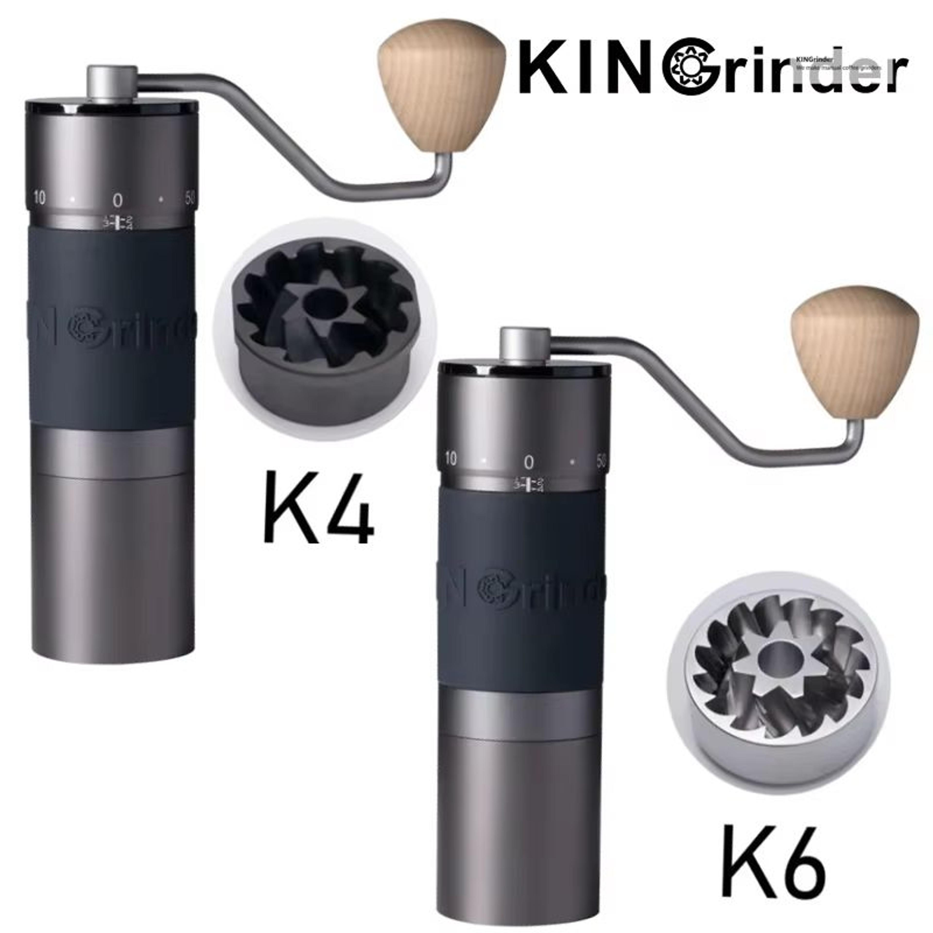 kingrinder k4/k6 manual coffee grinder with 48 mm titanium-plated stainless steel burr