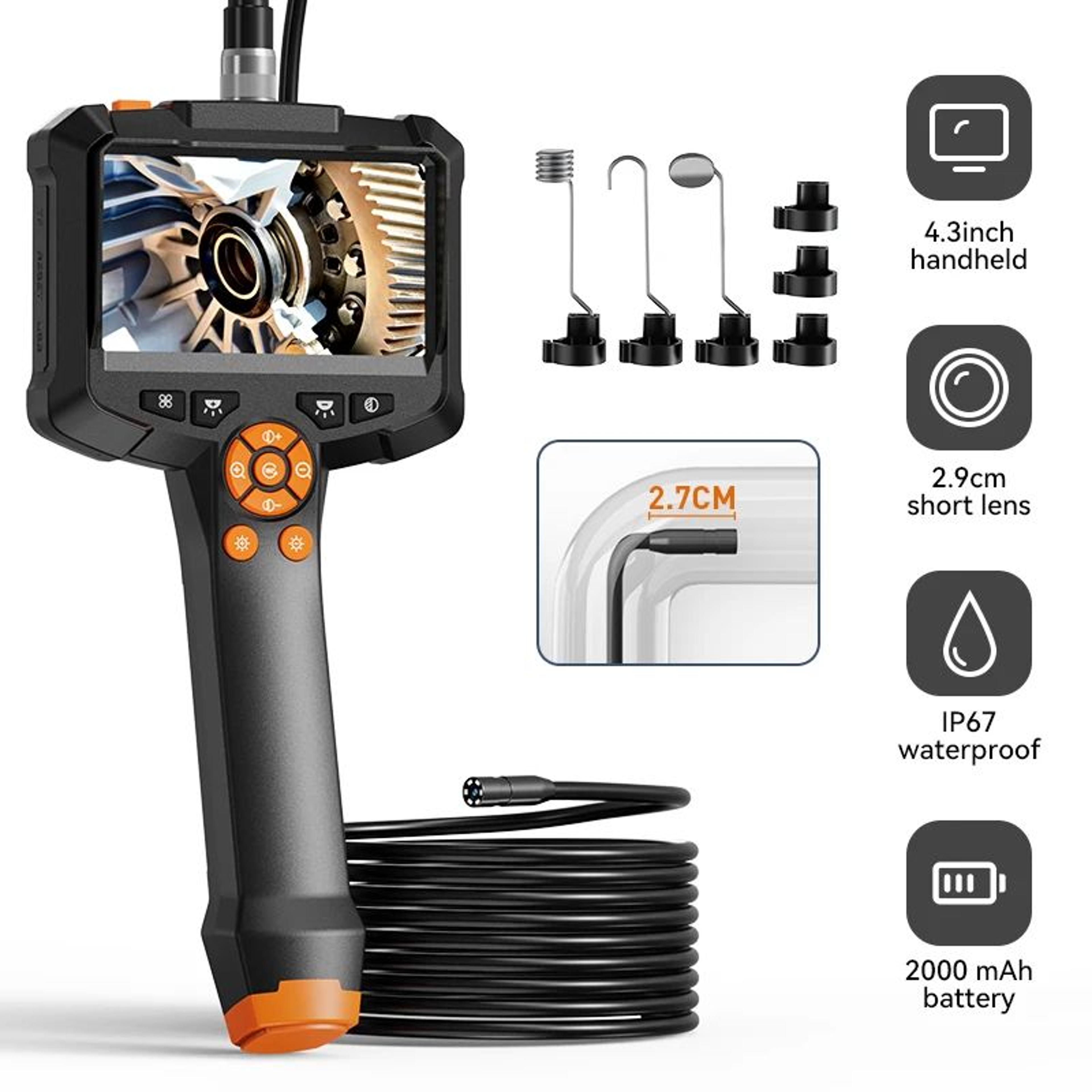 industrial inspection endoscope camera 4.3" ips screen waterproof hd1080p borescope