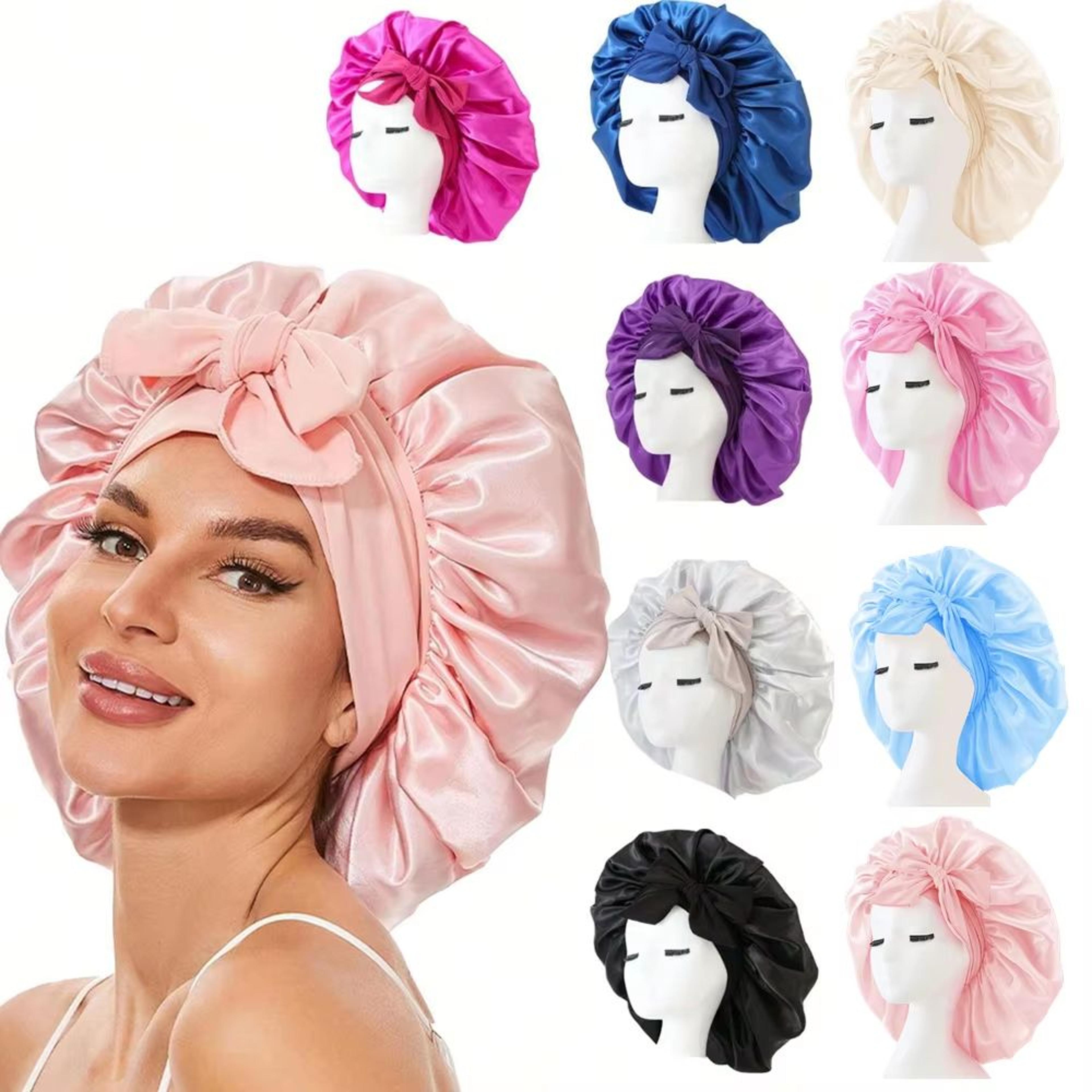 adjustable satin hair bonnet with tie band for sleeping women and men