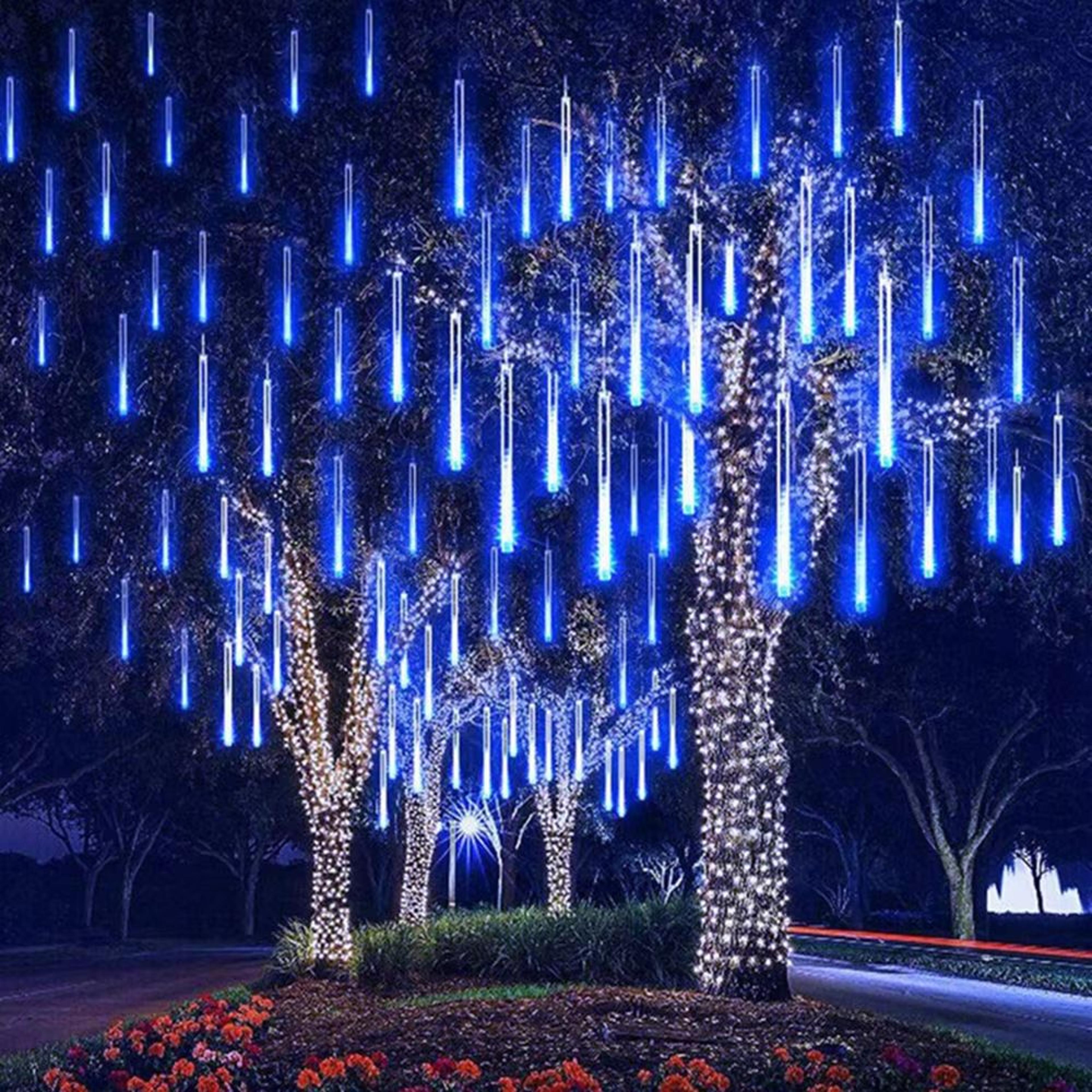 led meteor shower rain lights, waterproof falling raindrop tube string lights, 11.81in