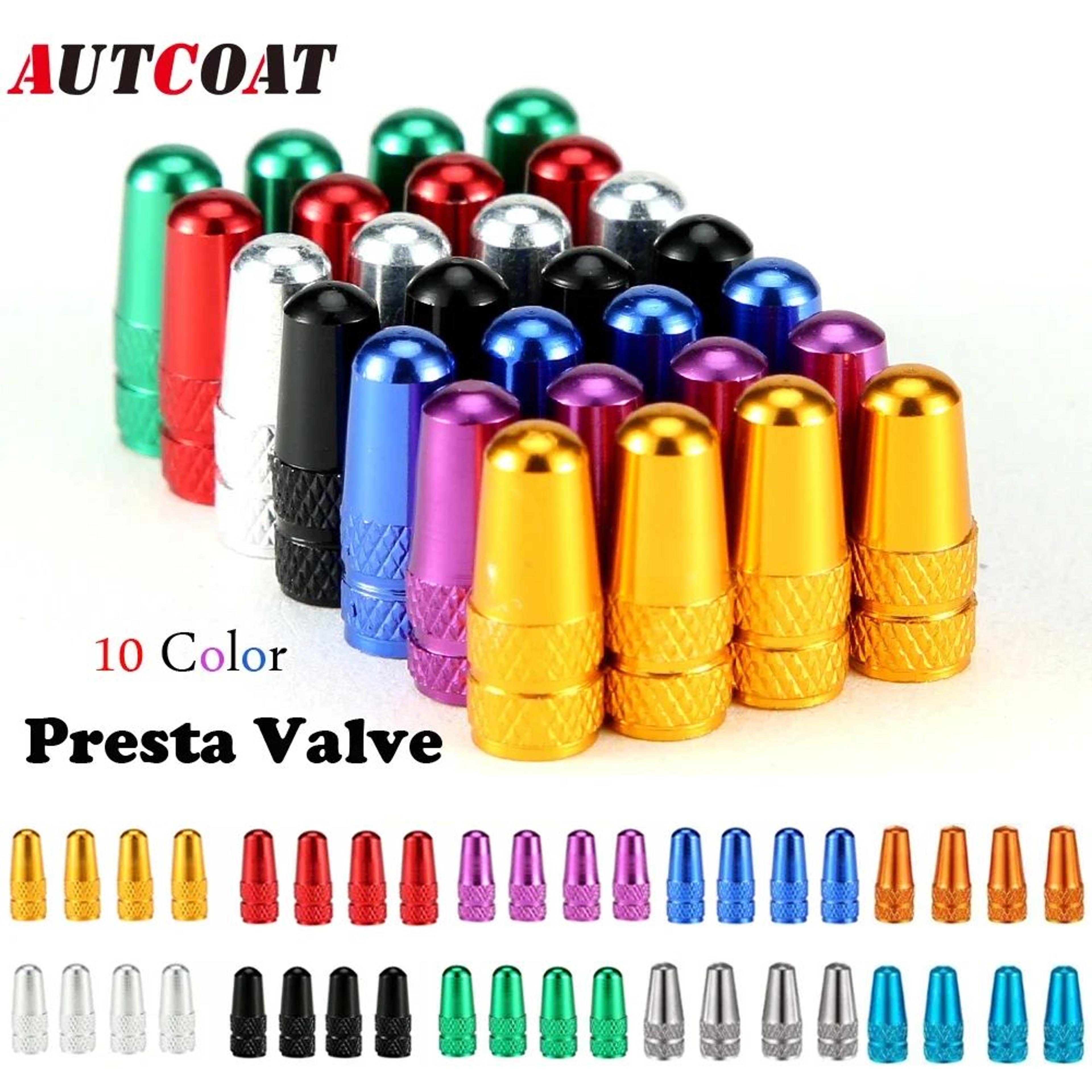 set of 4 aluminum alloy bicycle presta valve caps for road mtb track racing wheels