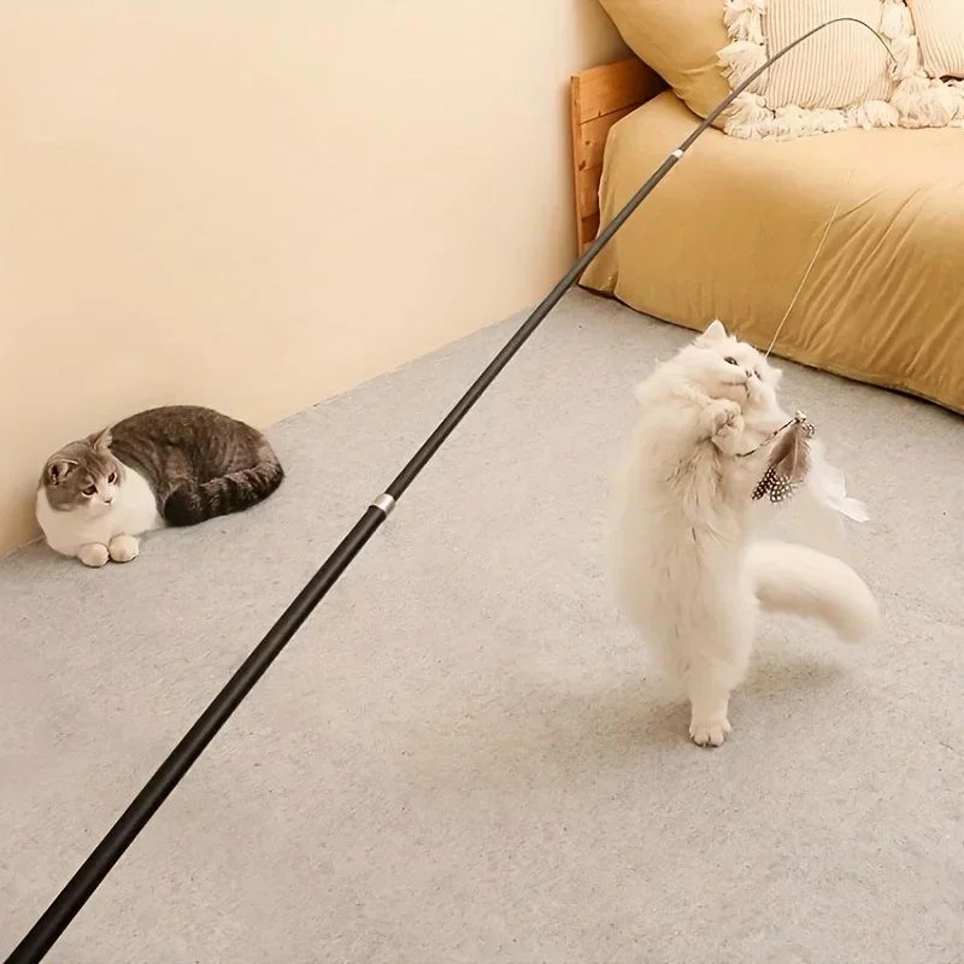 four-section telescopic cat wand with cartoon handle and metal rod for interactive play