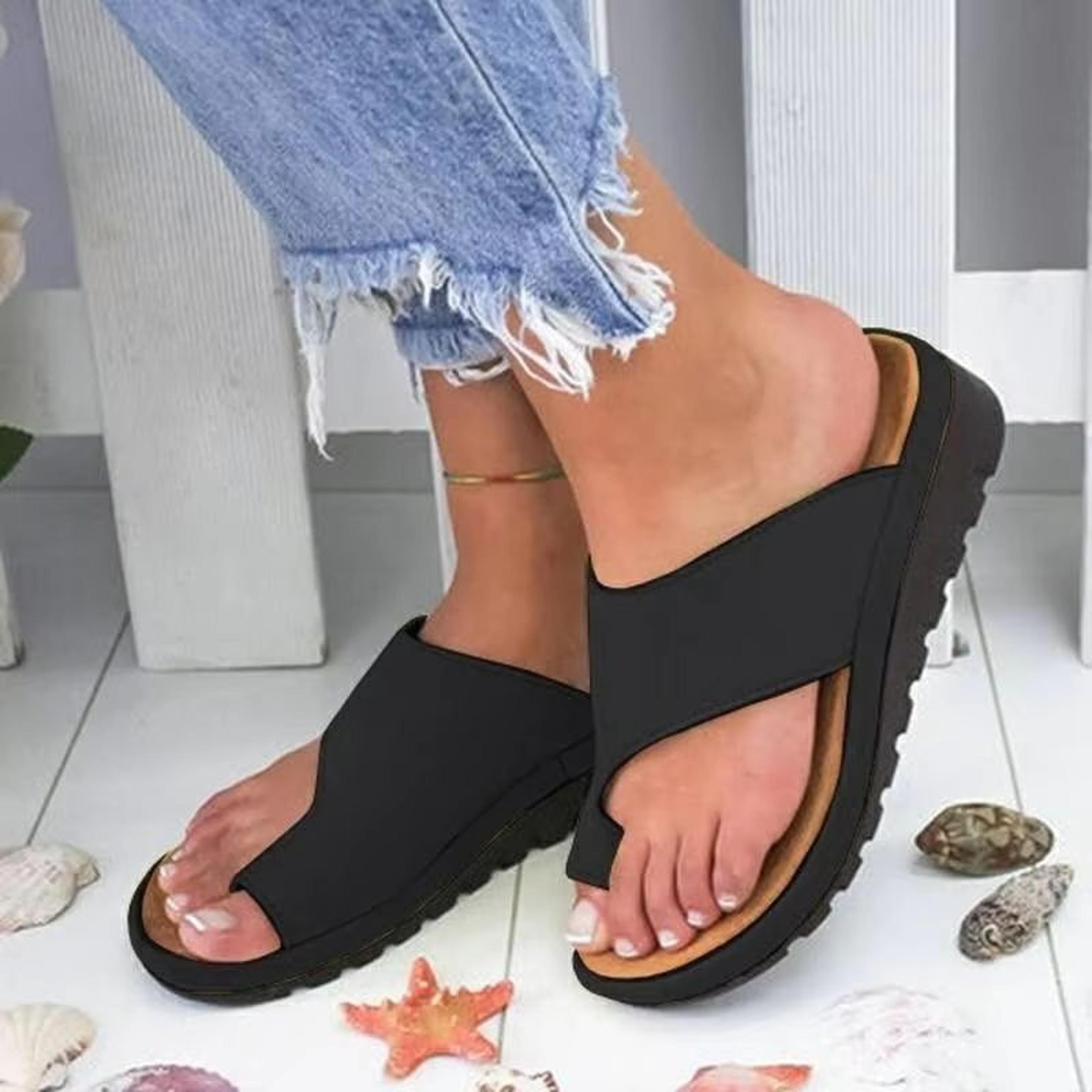 women's flat sole orthopedic bunion friendly slippers casual soft big toe support sandals