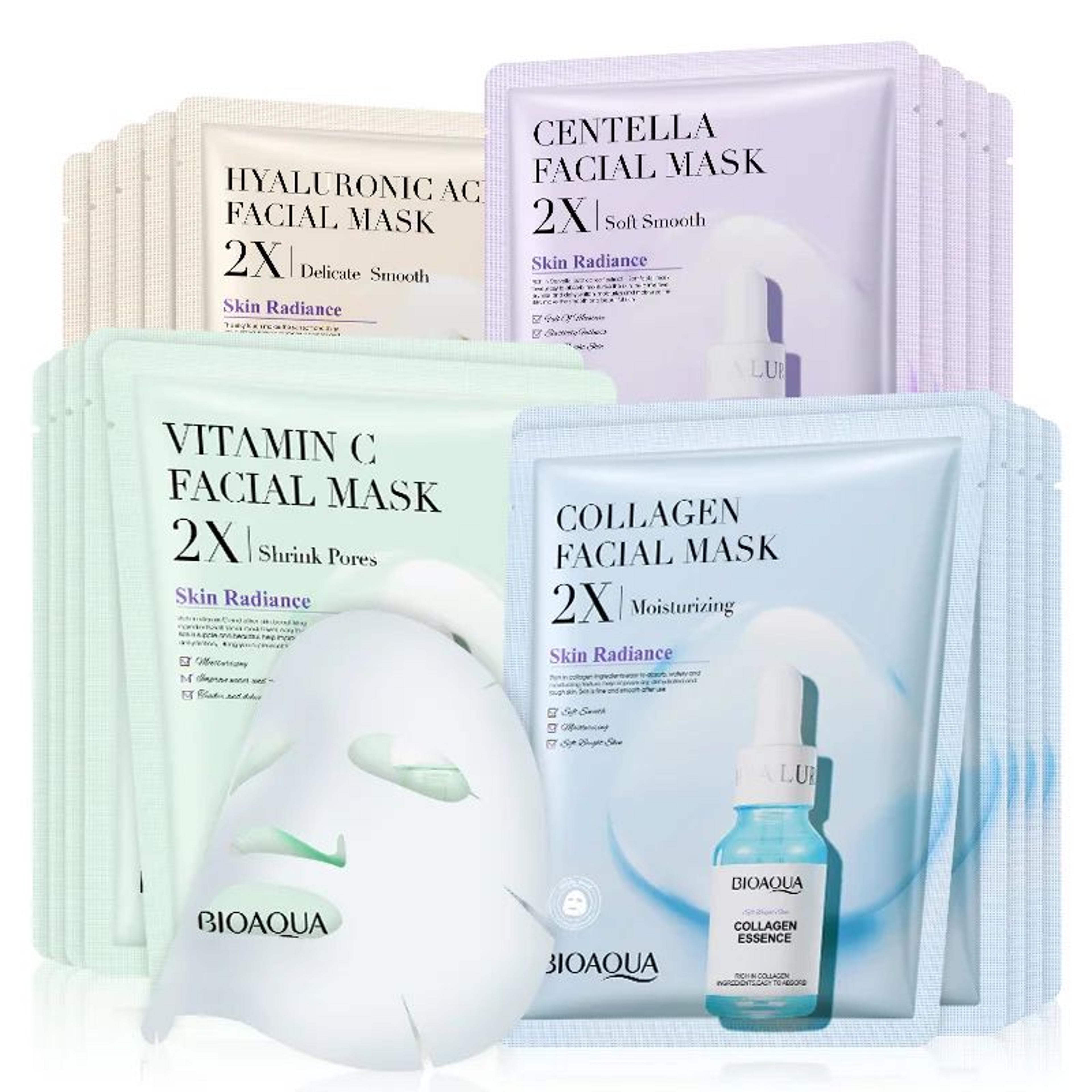 bioaqua 20-pack centella collagen sheet masks hydrating & refreshing facial care