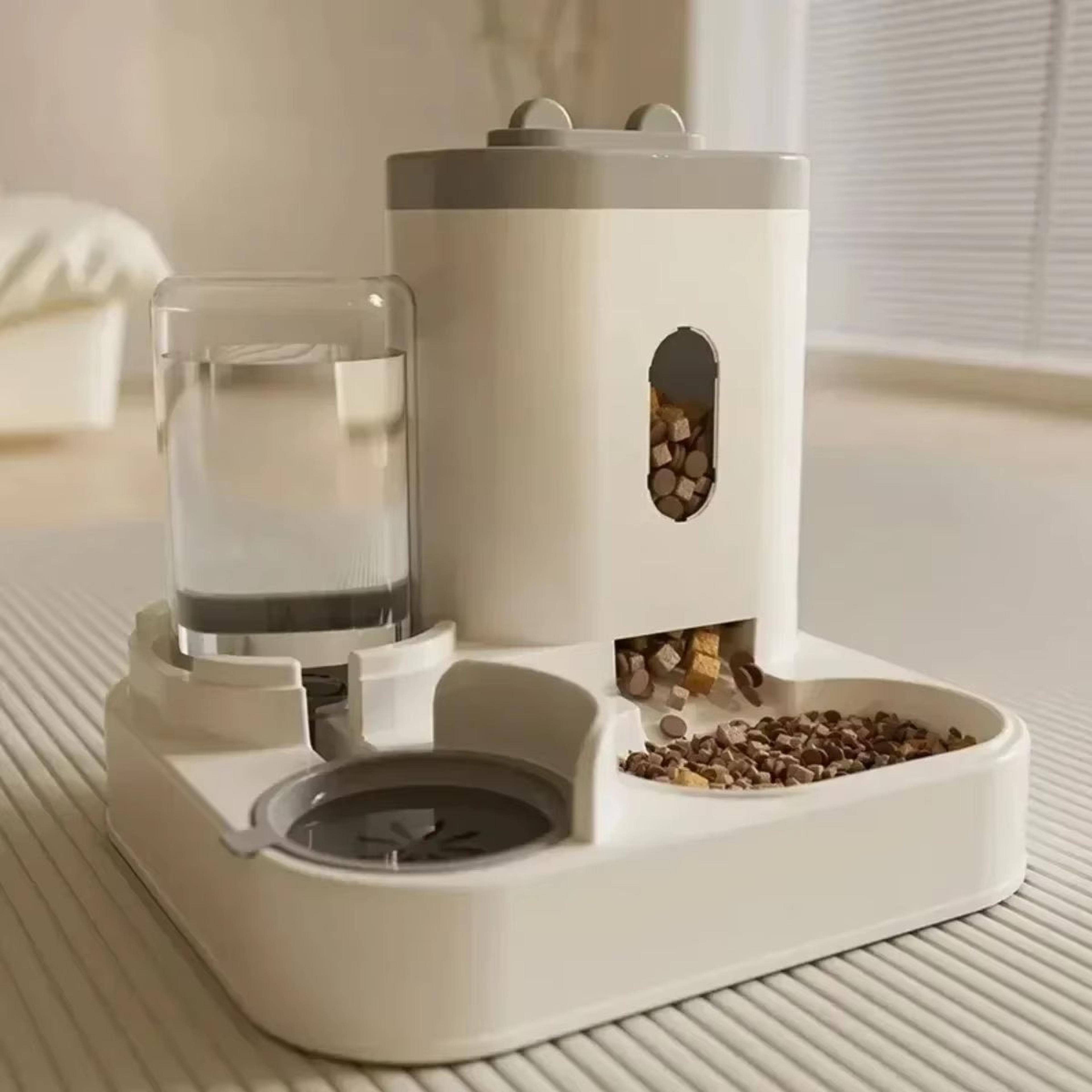 automatic pet feeder and water fountain dispenser with large capacity food storage