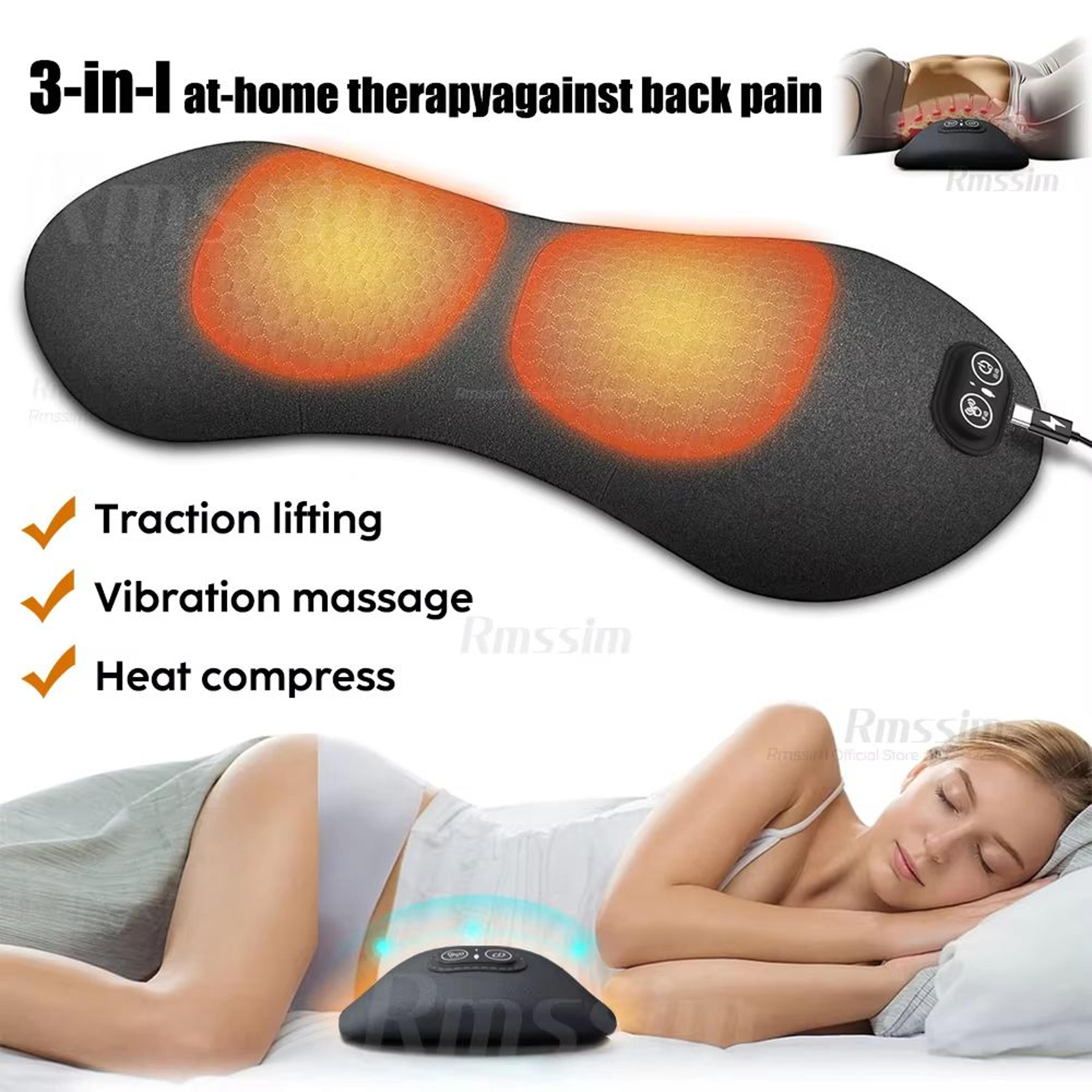 3-in-1 electric lumbar support pillow with adjustable height, heating, and vibration