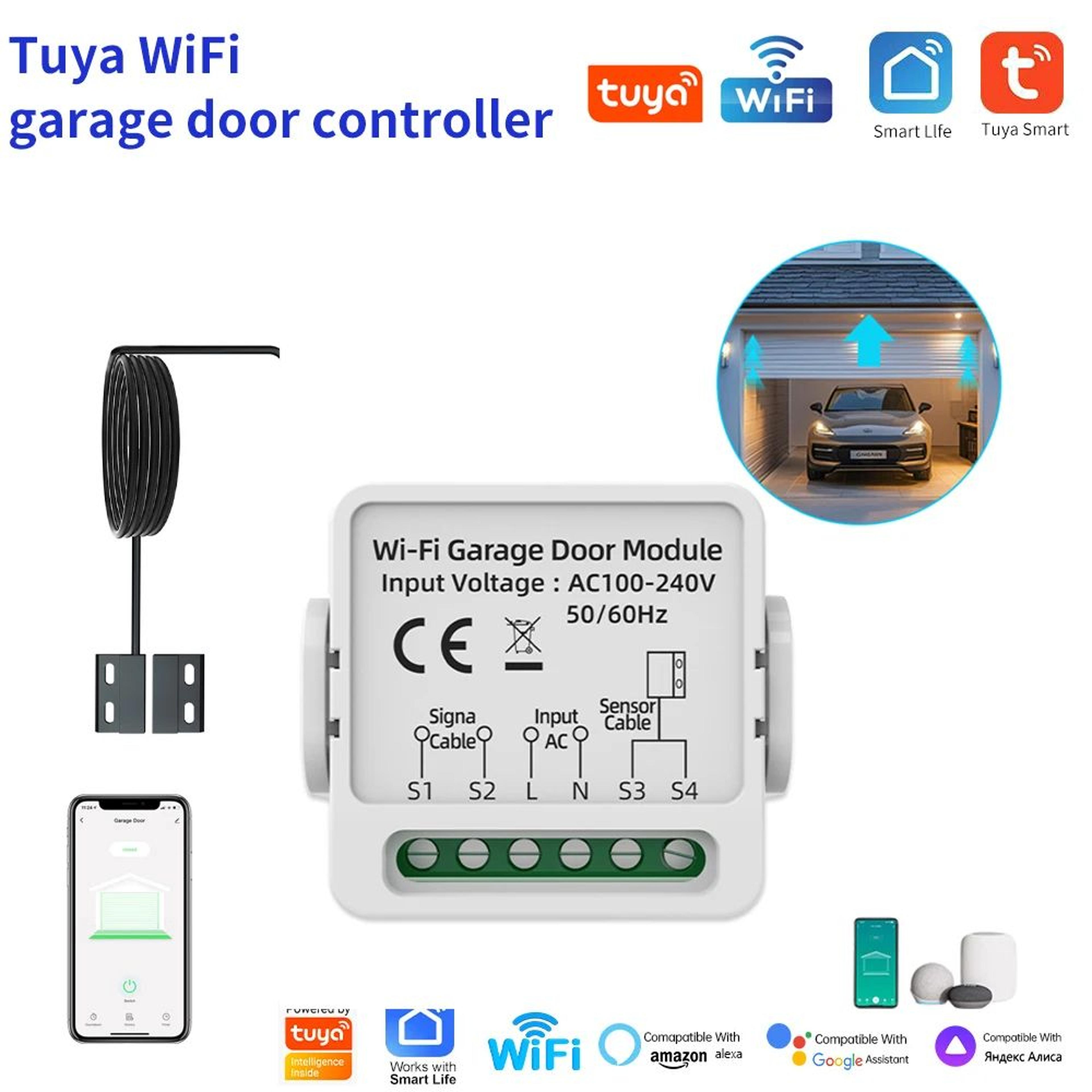 wg01 tuya smart life garage door opener controller with dry contact switch for alexa and google assistant