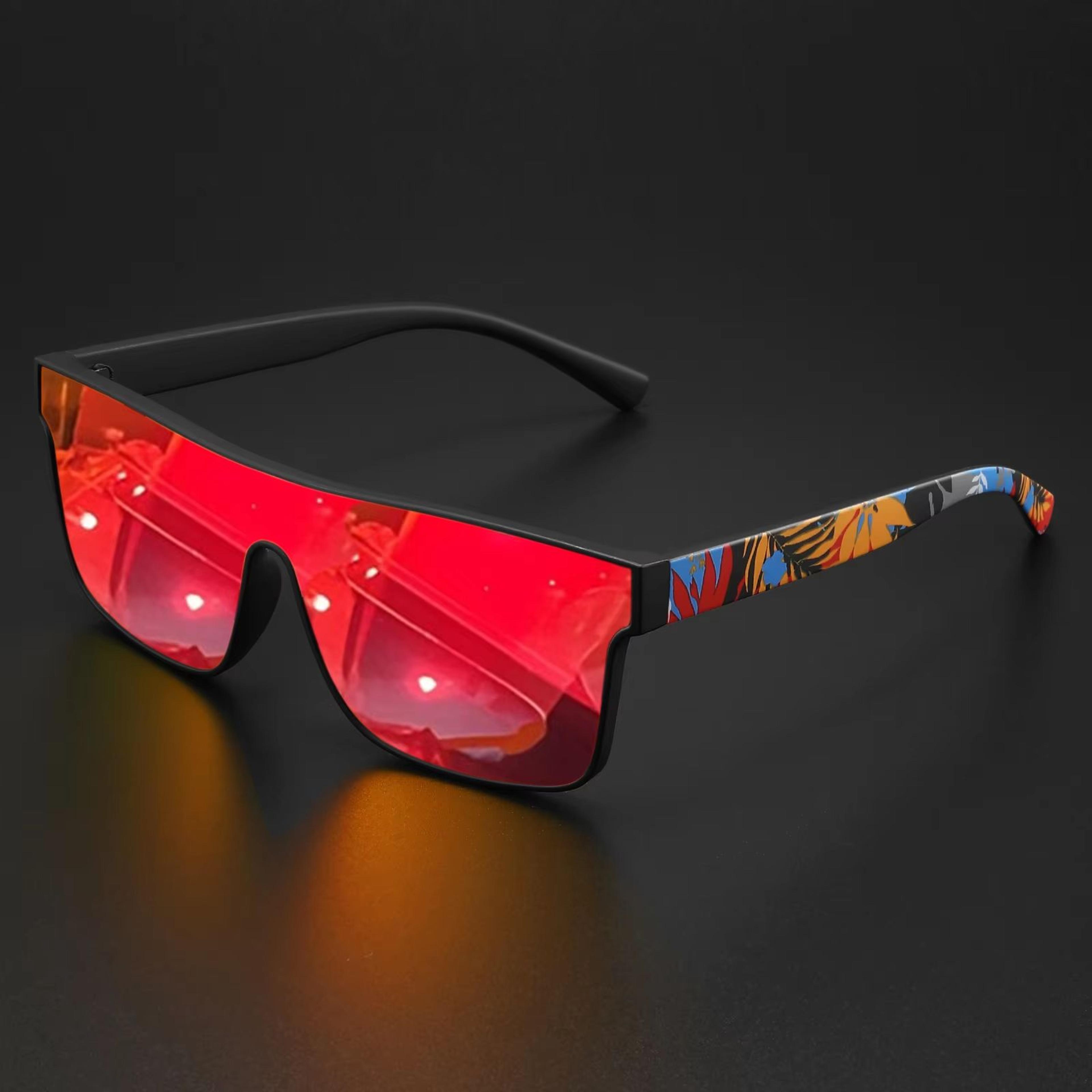 colorful square sports sunglasses uv400 with patterned temples – unisex outdoor eyewear