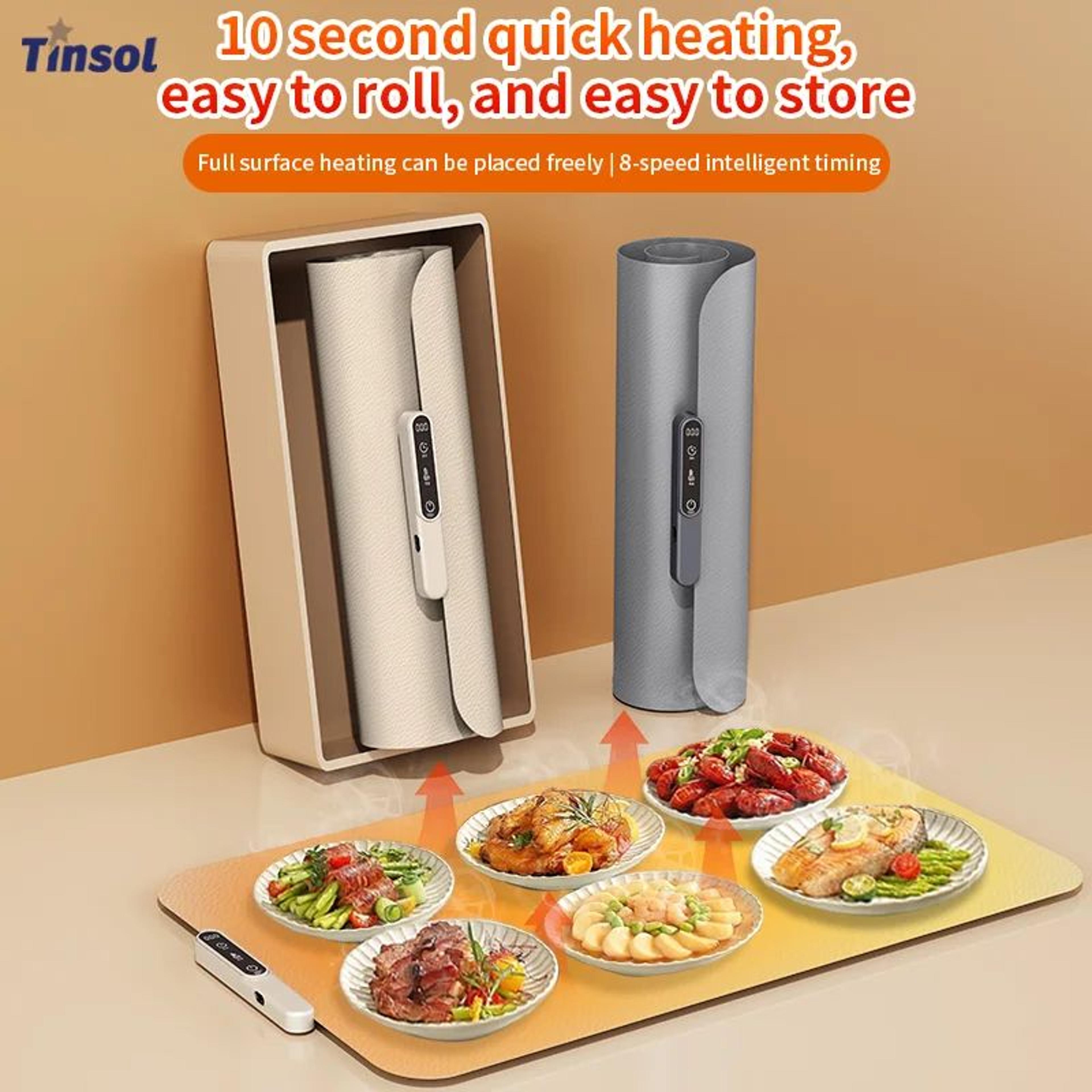 tinsol foldable silicone food warmer pad with 8-level adjustable heat