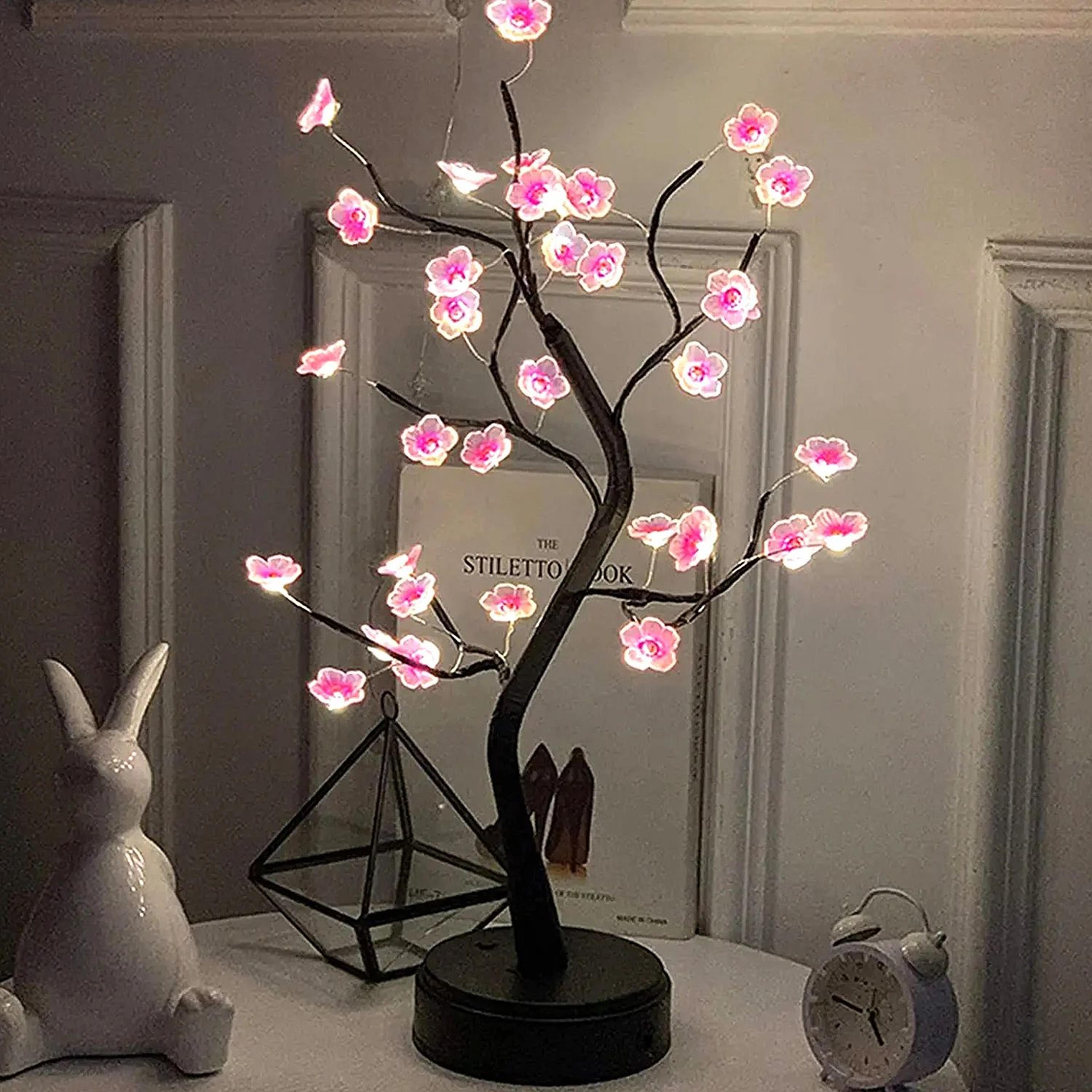 cherry blossom bonsai led tree lamp touch switch usb or battery powered table decor light