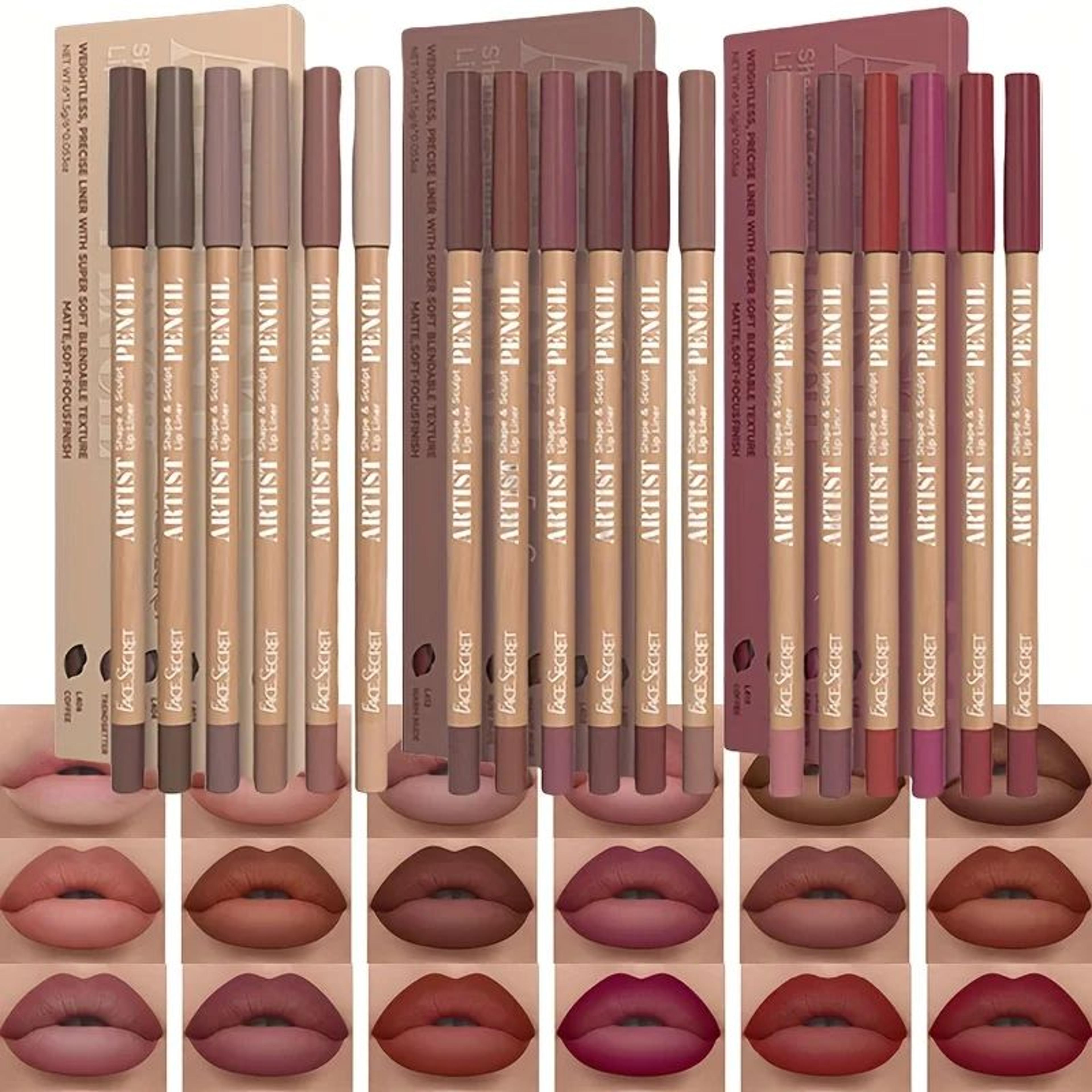 6-piece velvet matte lip liner pencil set long-lasting waterproof definition