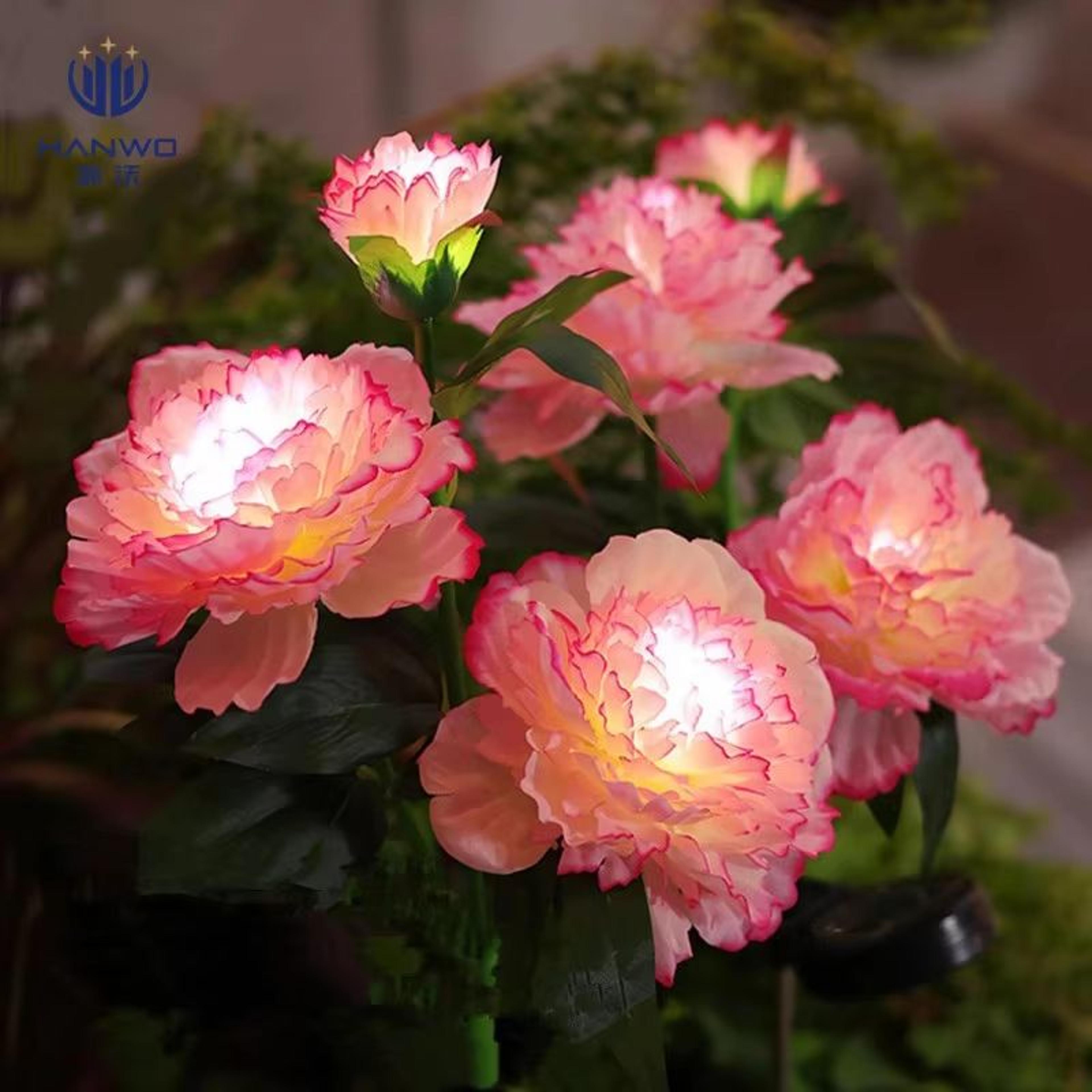 solar peony flower garden lights 3 head waterproof pink pathway stake lamps