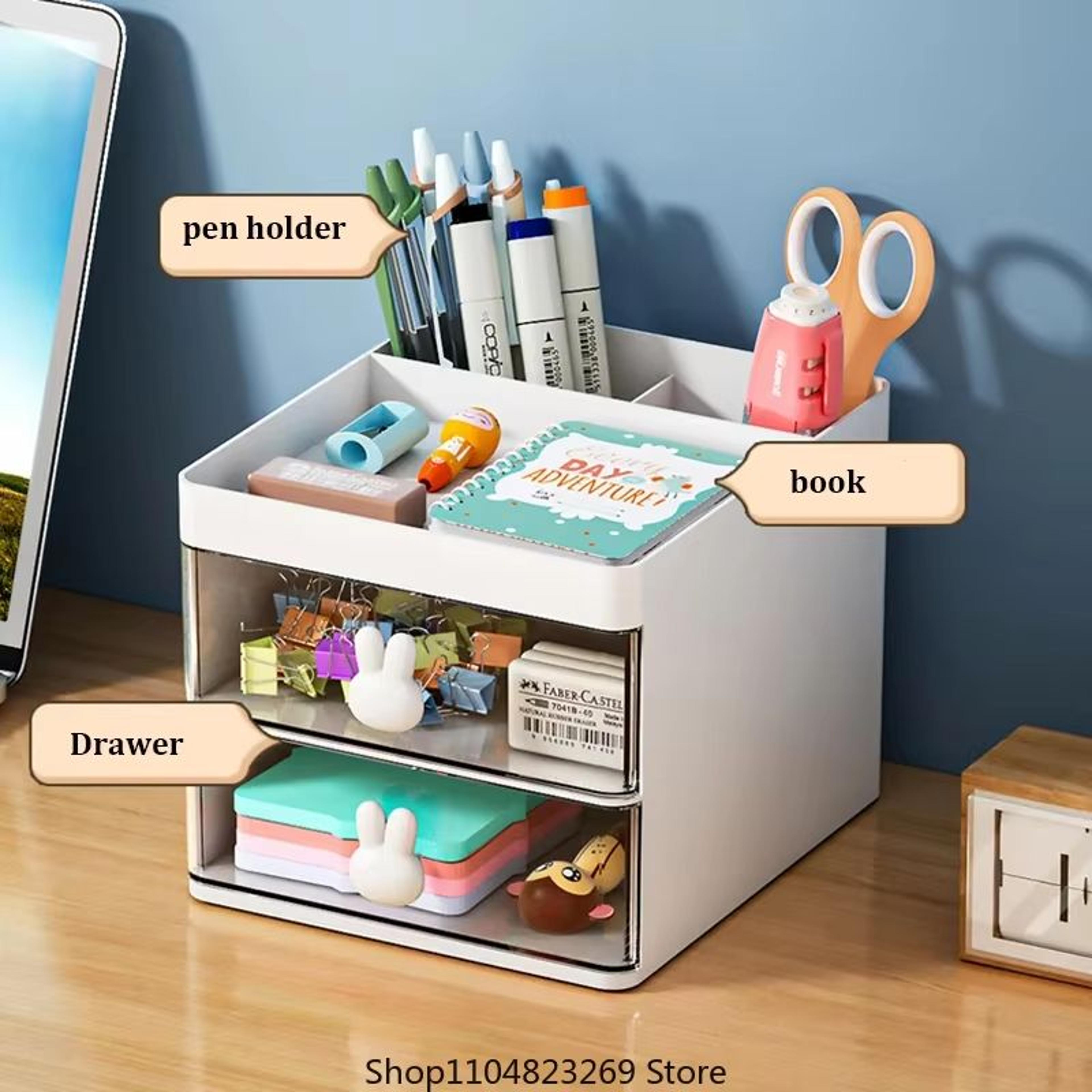 small desk organizer with drawer – multi-compartment desktop storage box