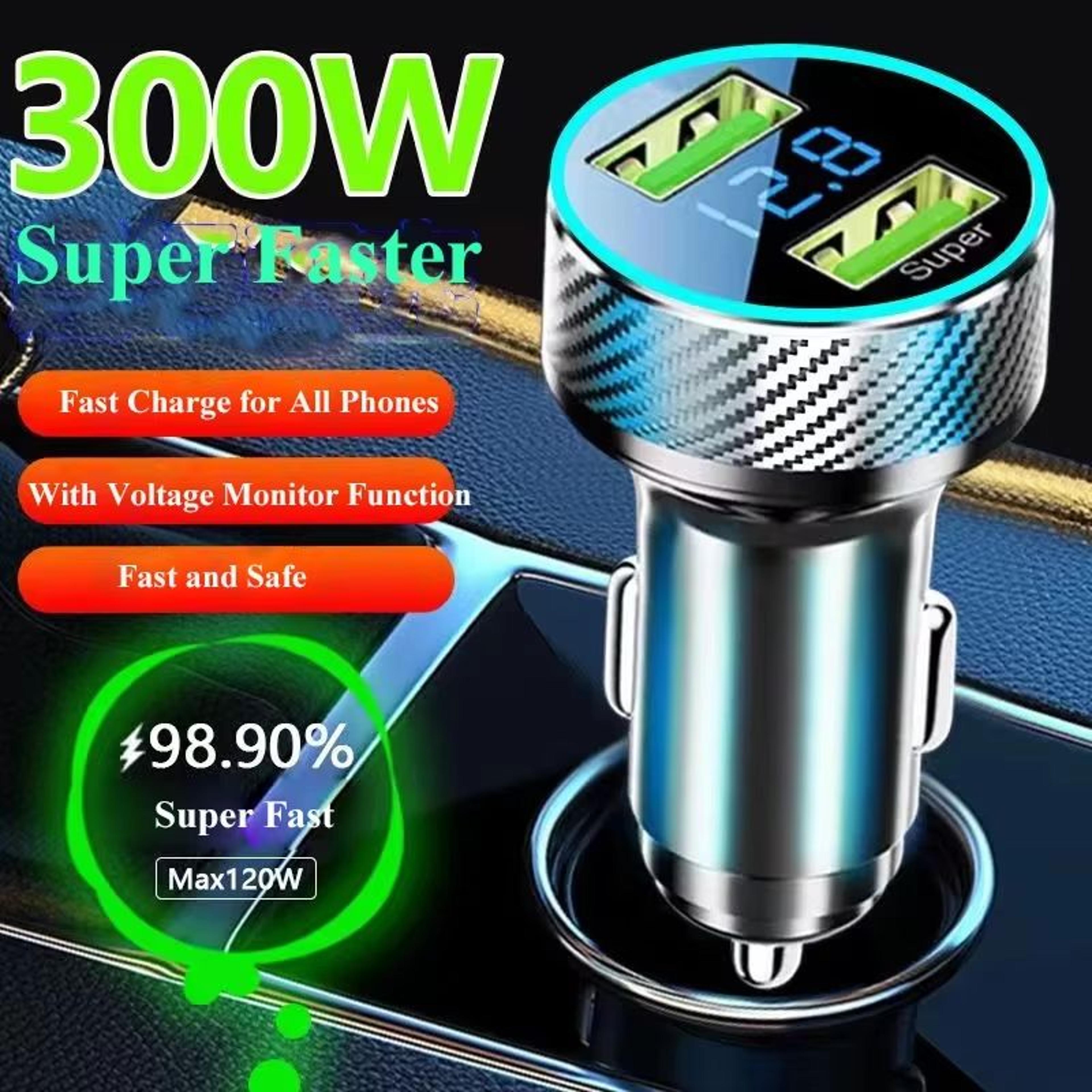 300w super fast car charger with voltage display multi device usb charging adapter