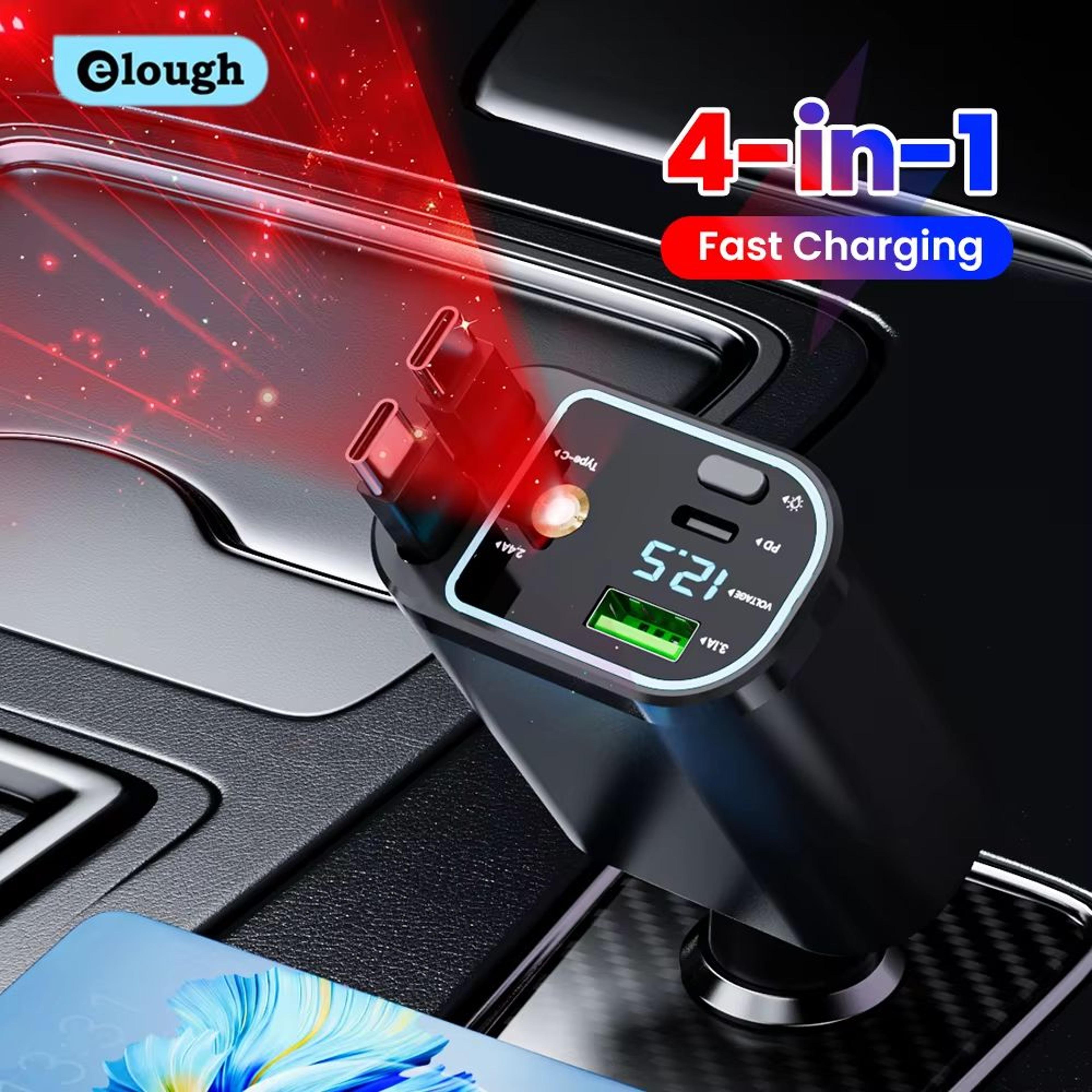 4 in 1 retractable car charger with dual built in cables and star light effect
