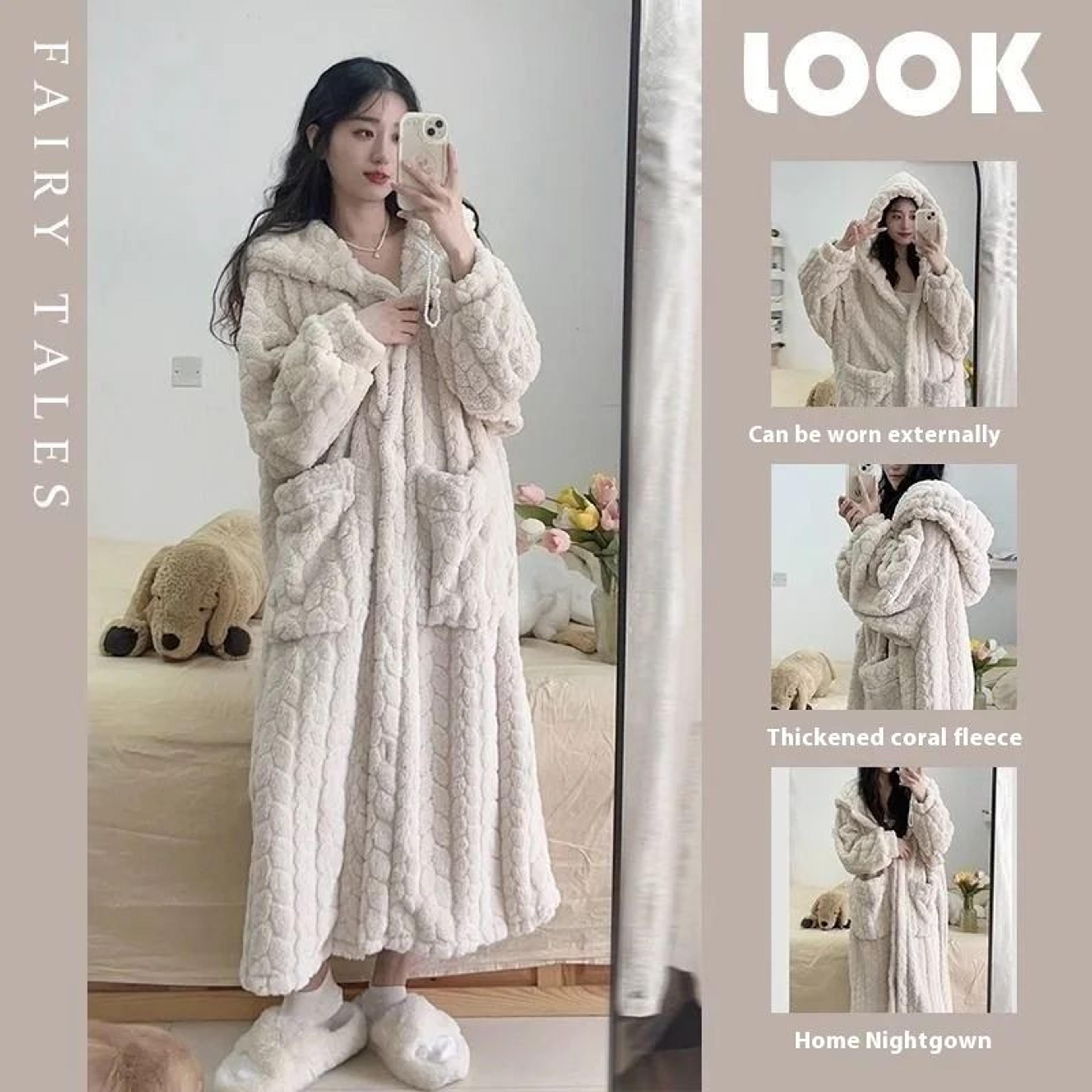 women's coral velvet long robe for autumn and winter cozy home wear