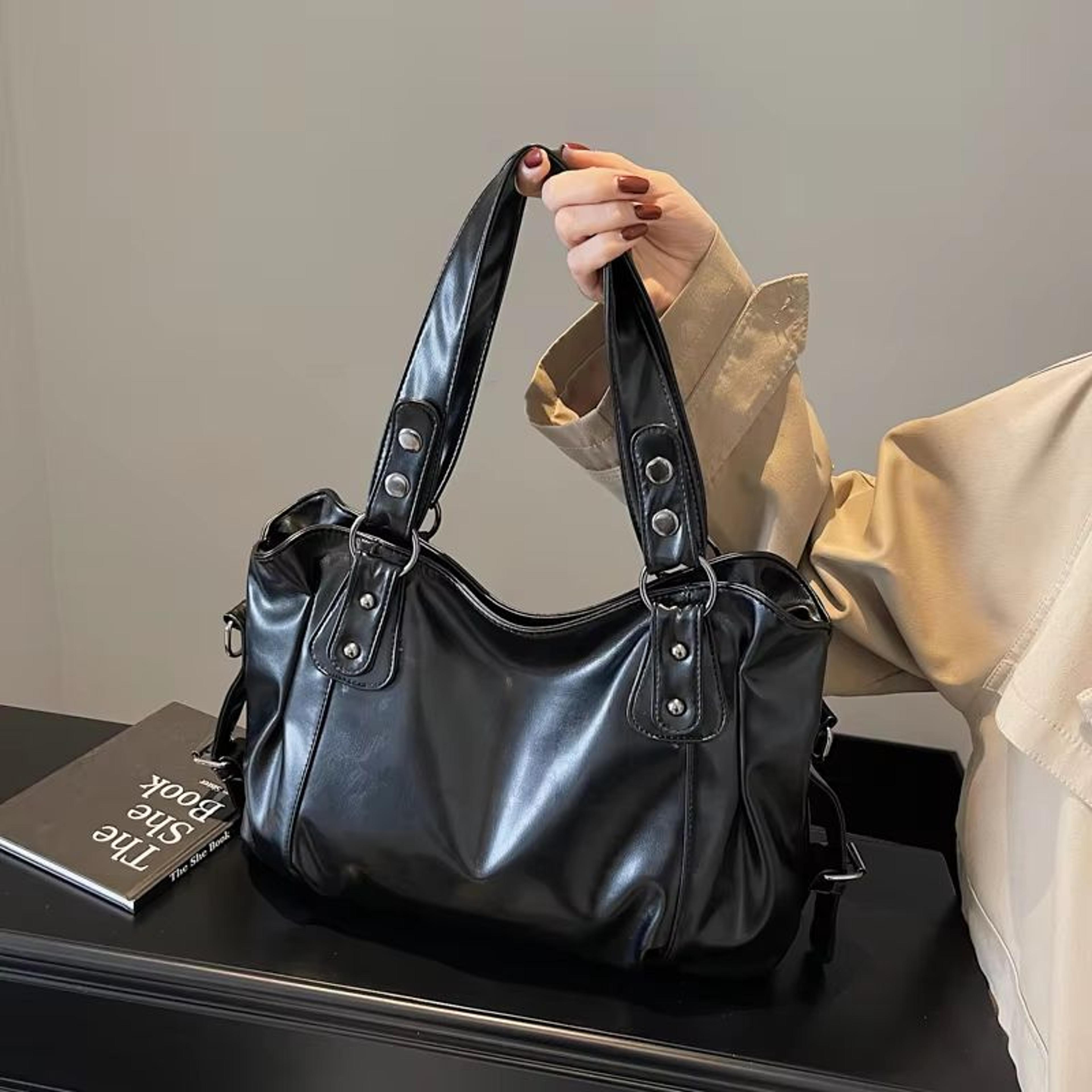 vintage chic large capacity pu leather shoulder tote bag