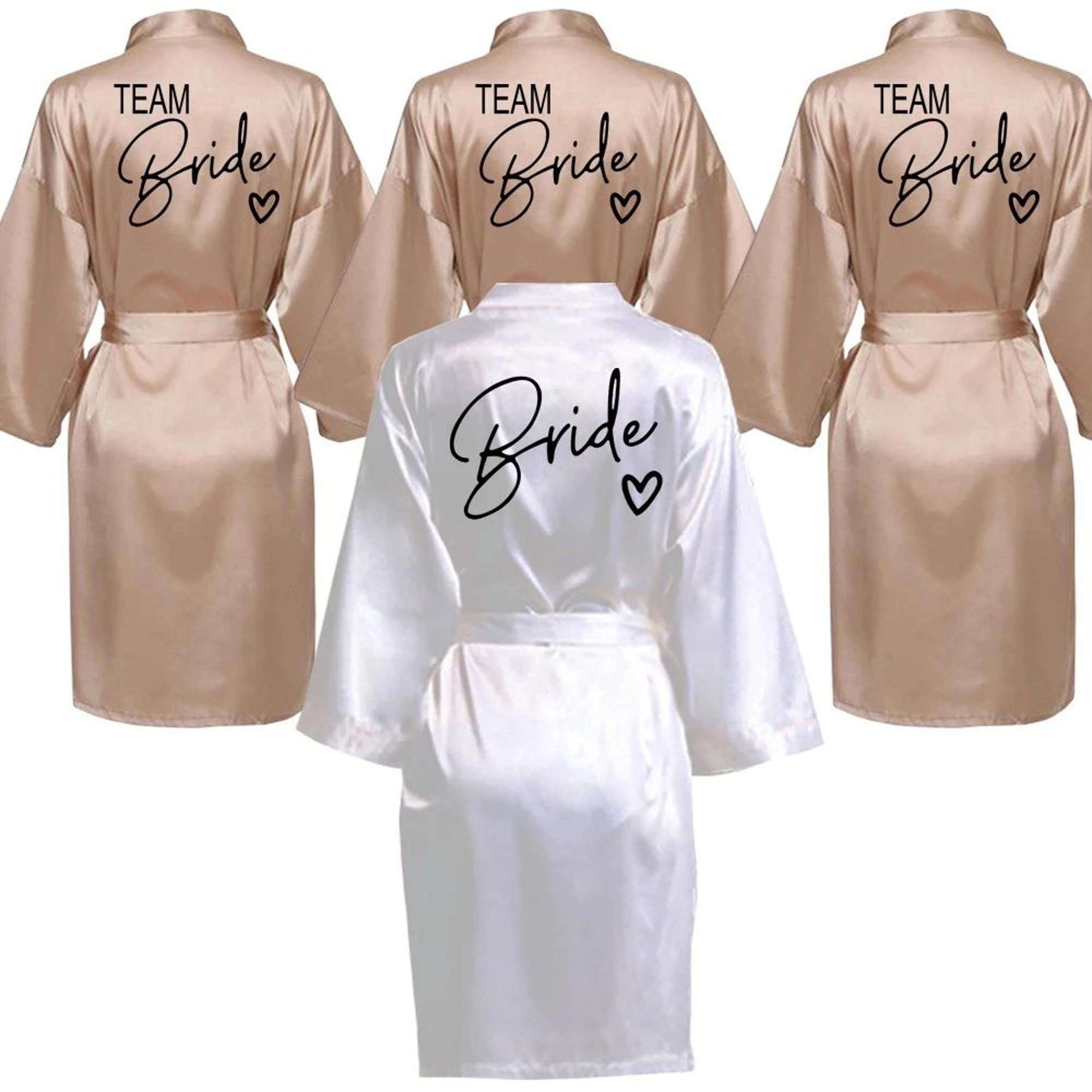 team bride satin kimono robe with black letters for wedding party