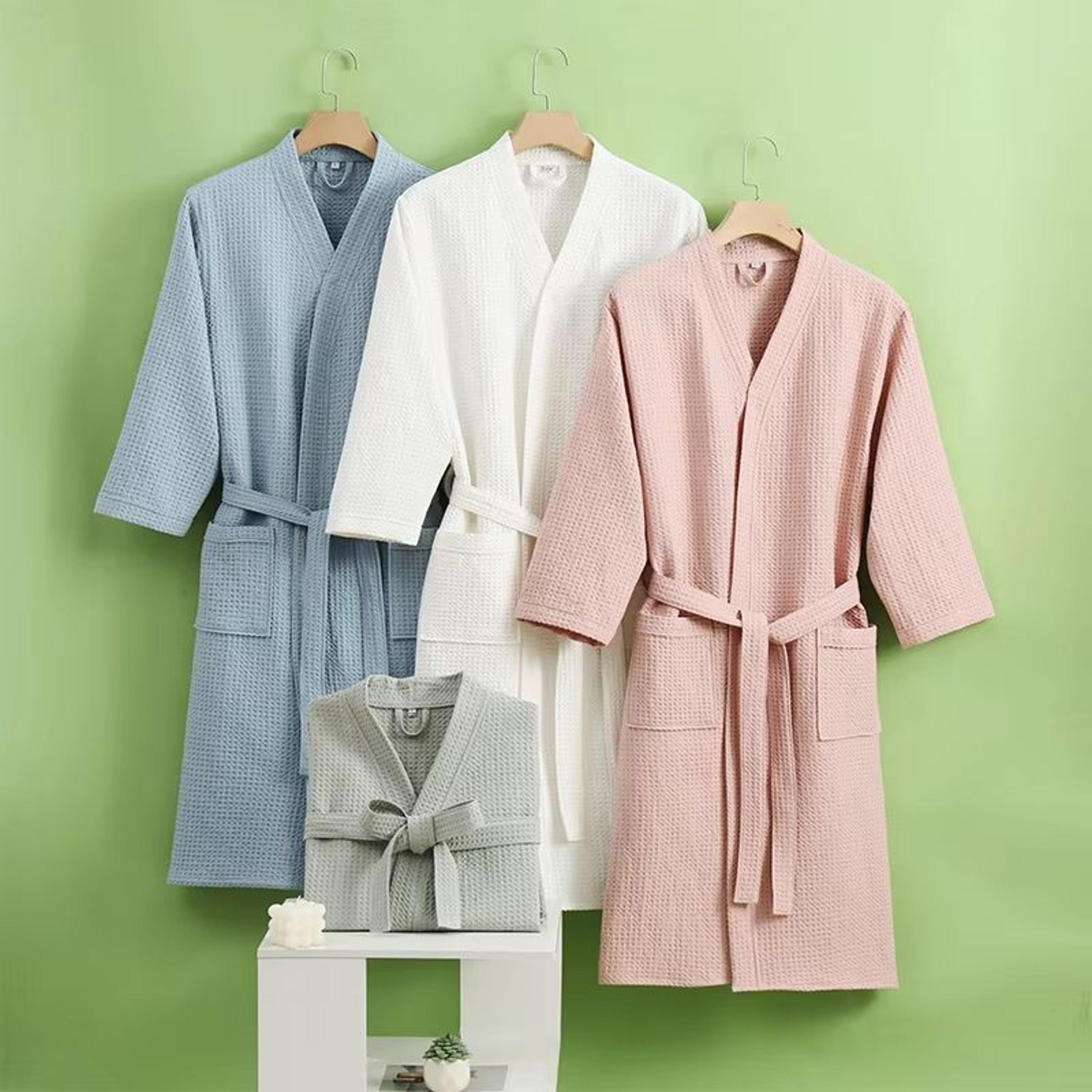 unisex cotton waffle quick-dry bathrobe for couples all-season home & spa wear