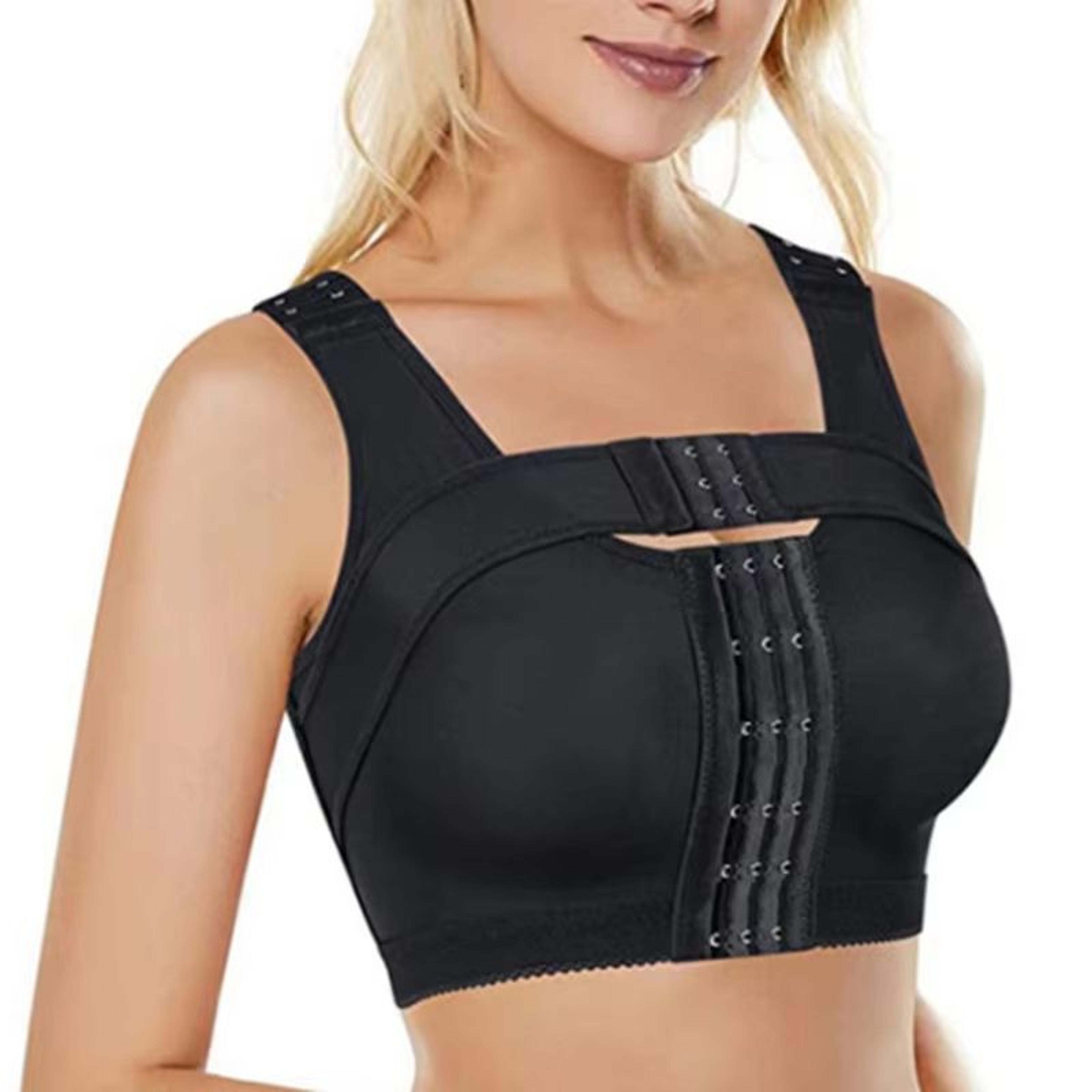 women's front support post-surgery compression bra with implant stabilizer
