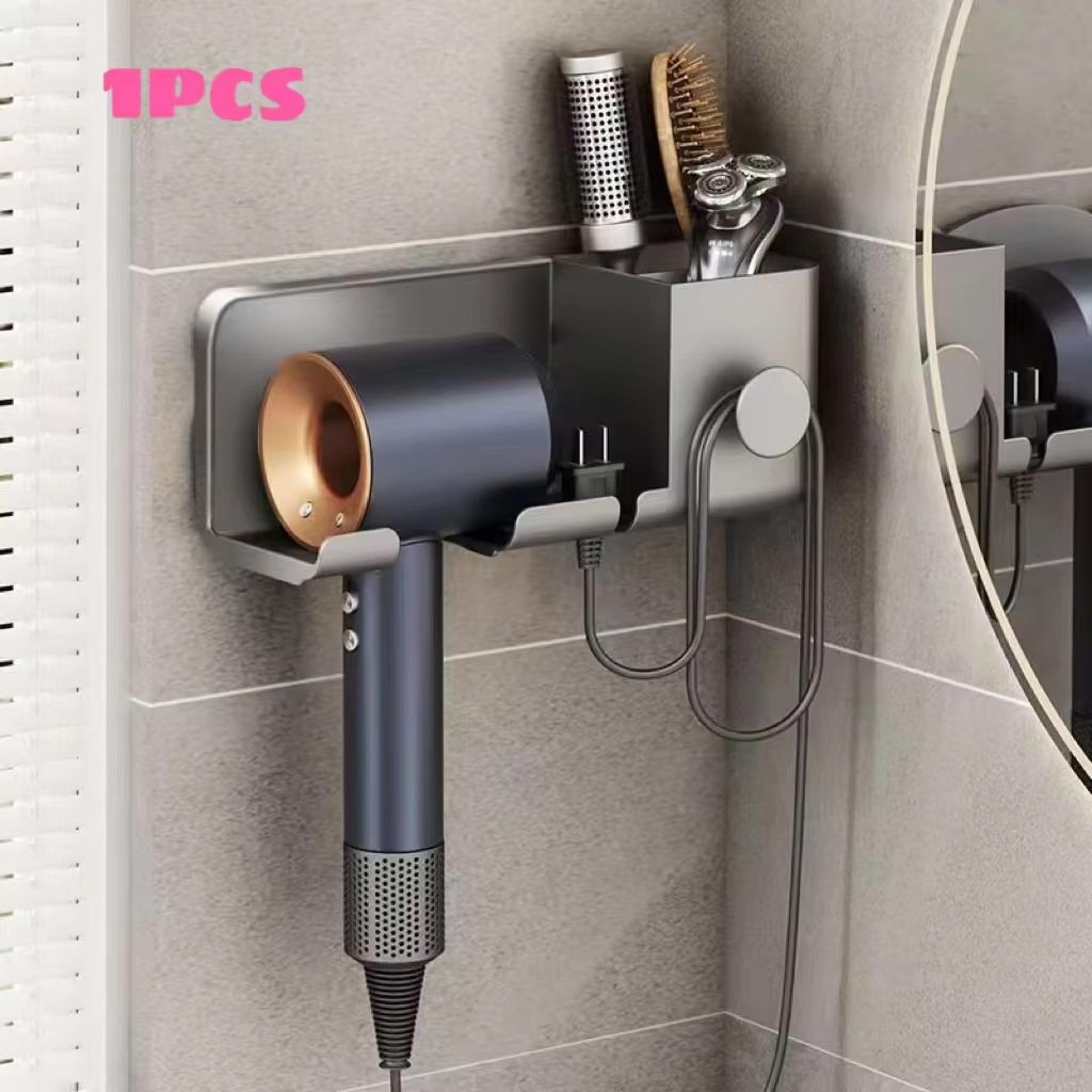 wall mounted hair dryer holder & multi-functional storage rack