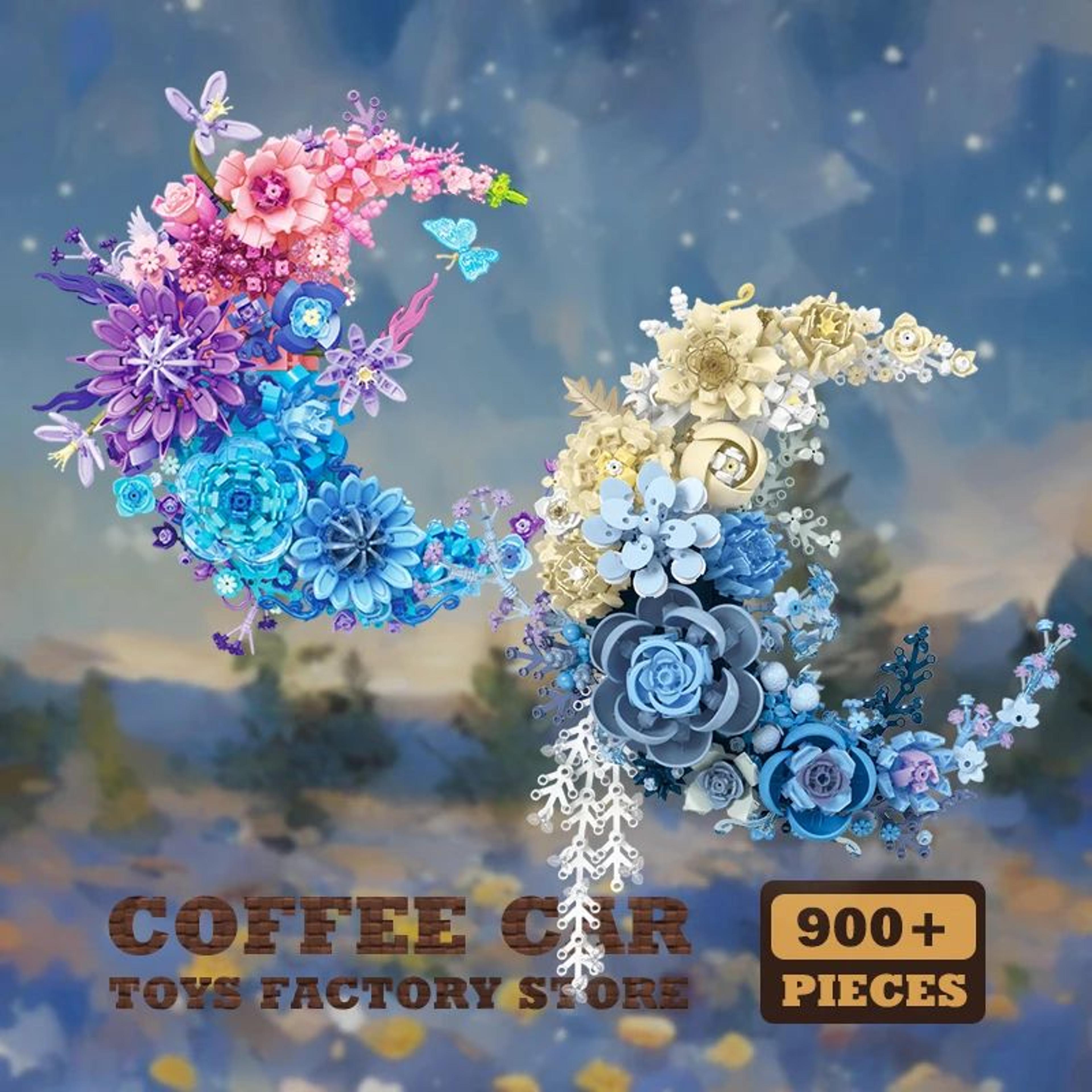 creative moon flowers building blocks bouquet wall decor moc set