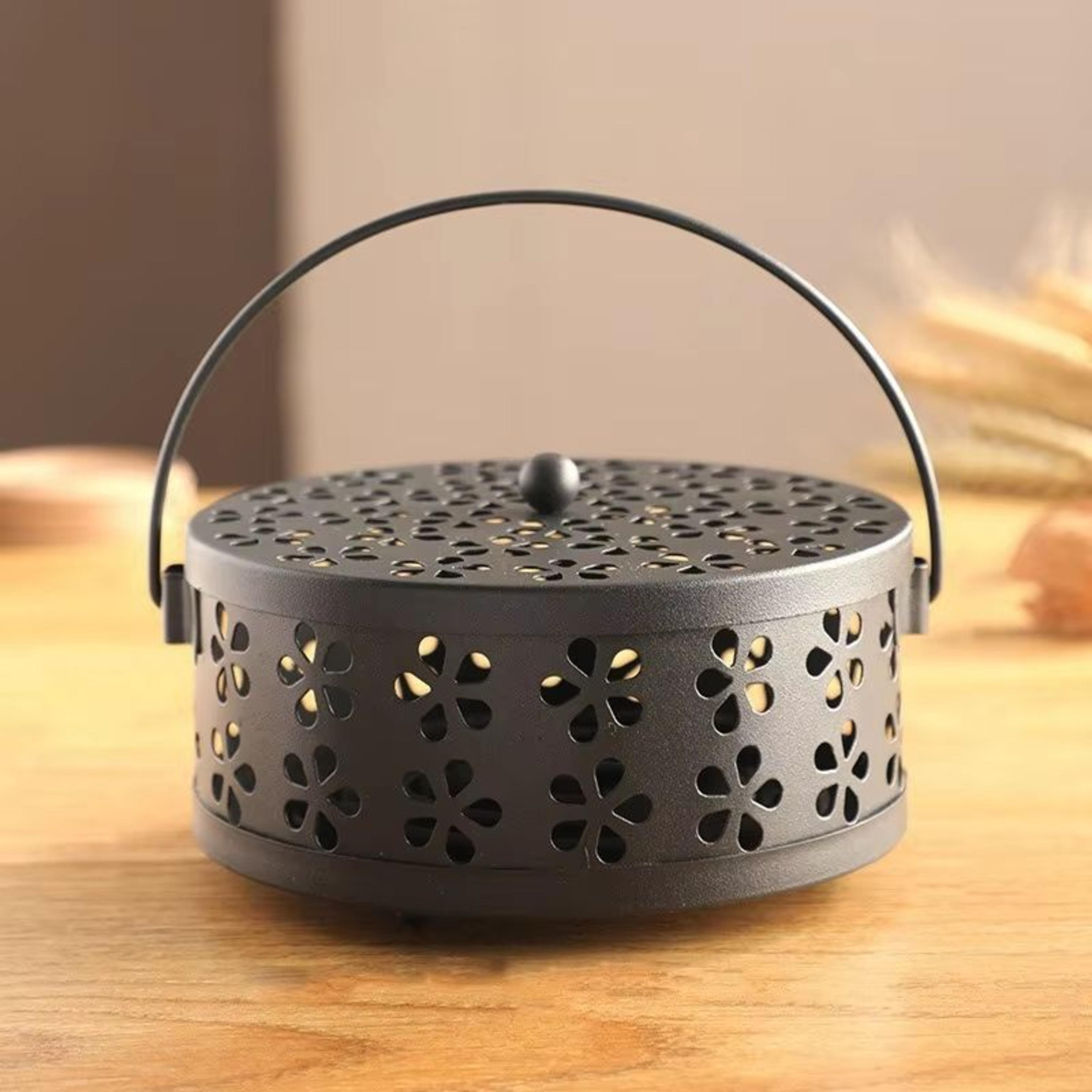 vintage cast iron mosquito coil holder and incense burner with handle
