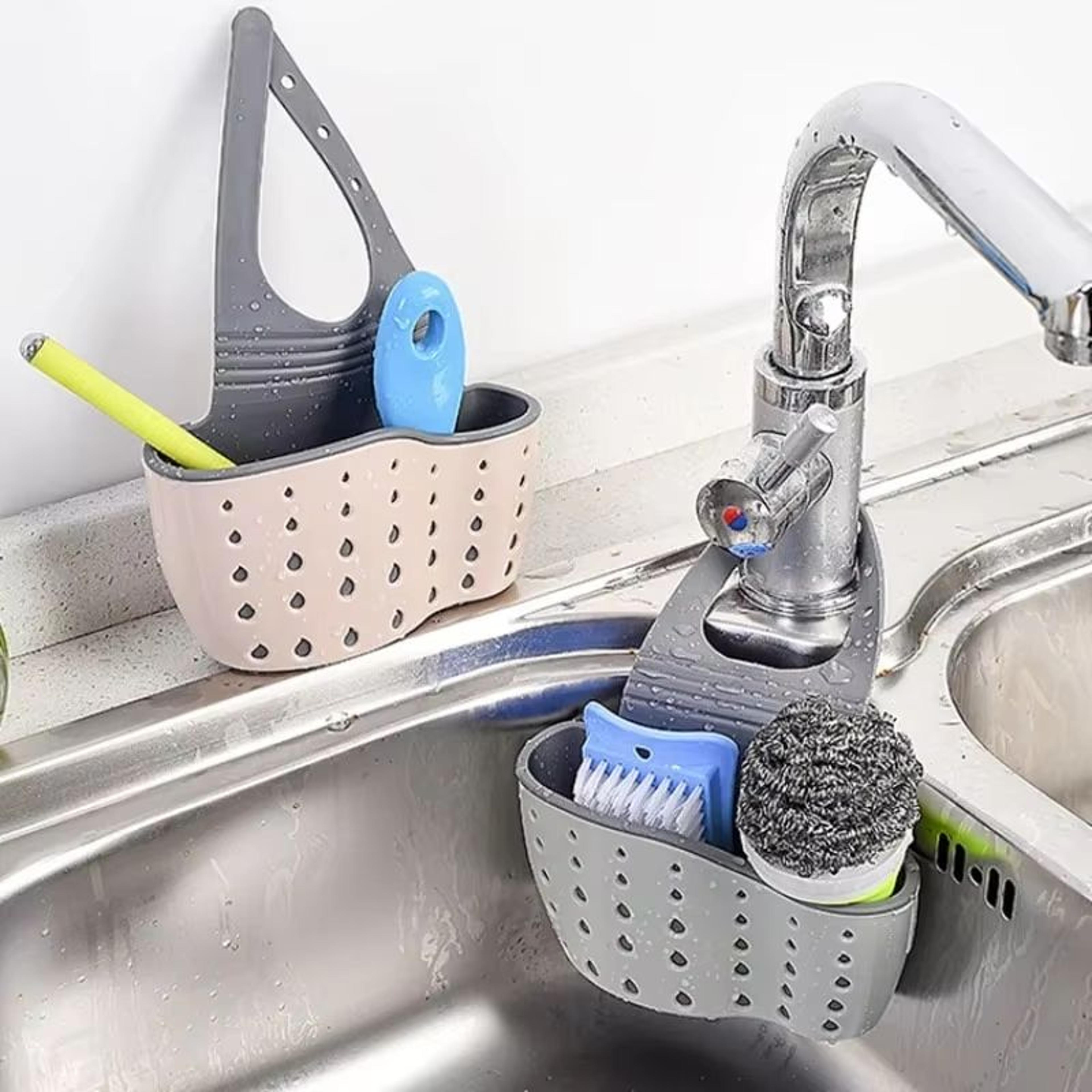 adjustable kitchen sink hanging storage basket for soap and sponge