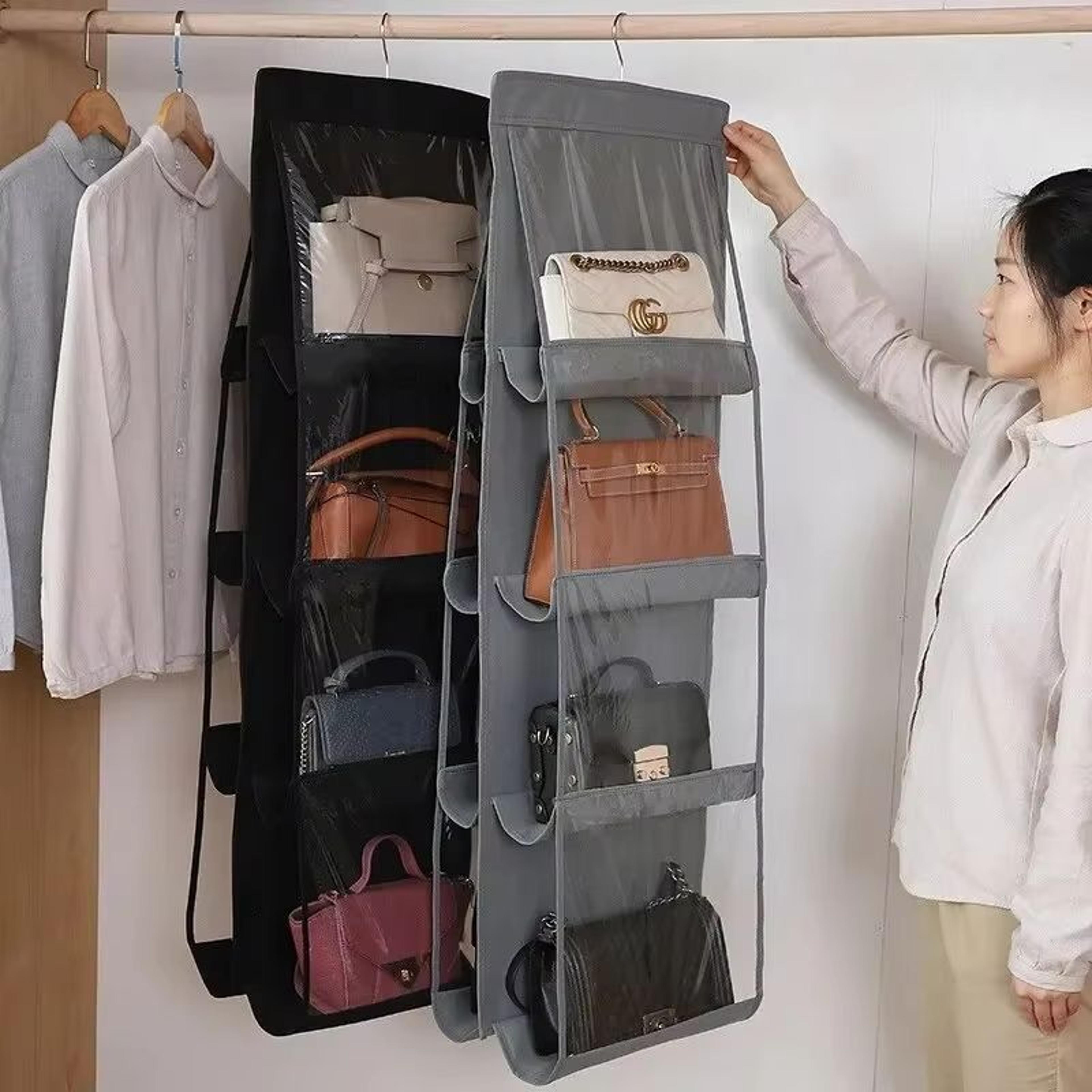 transparent hanging handbag and shoe storage organizer with hanger