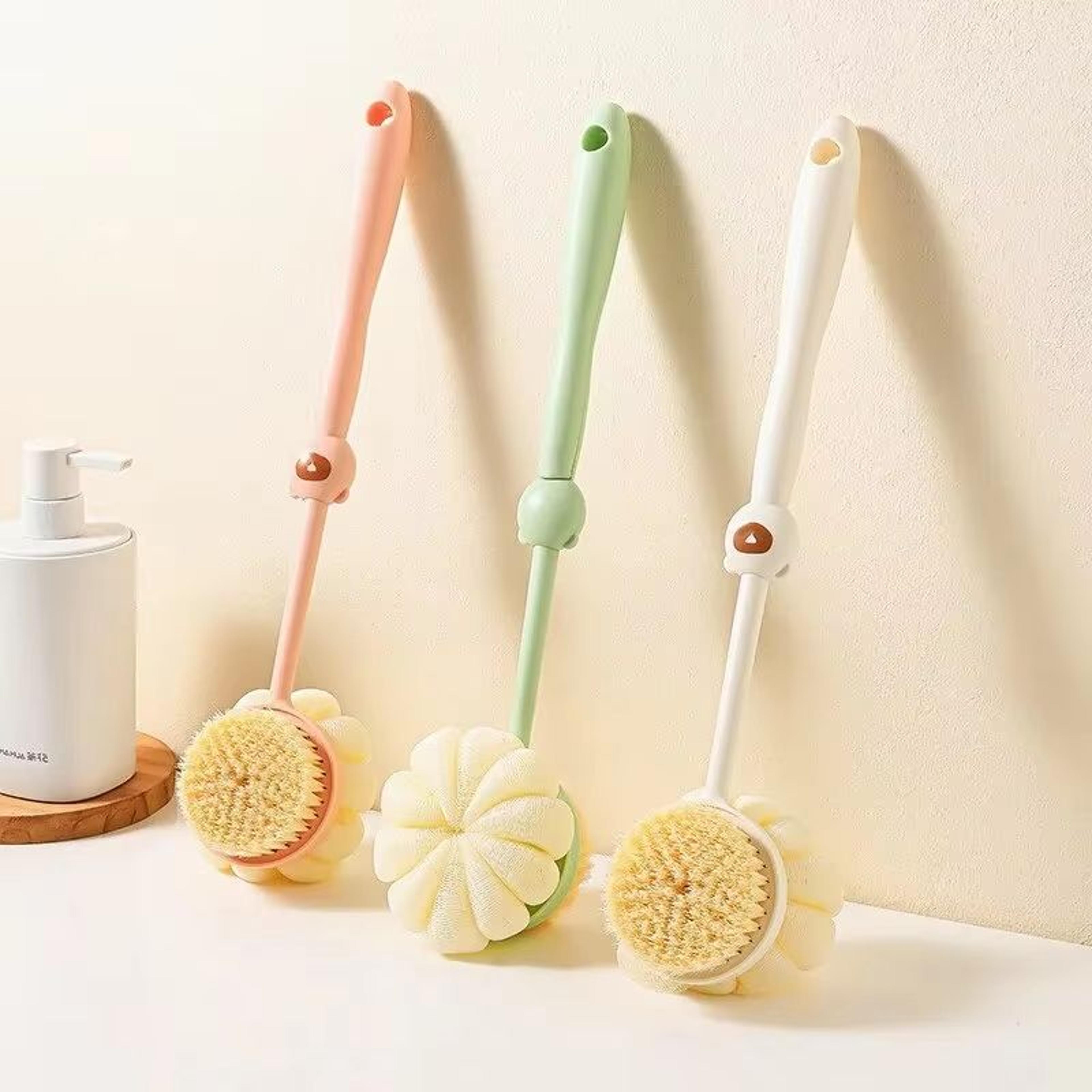 dual-sided silicone body brush with long handle for deep clean and massage