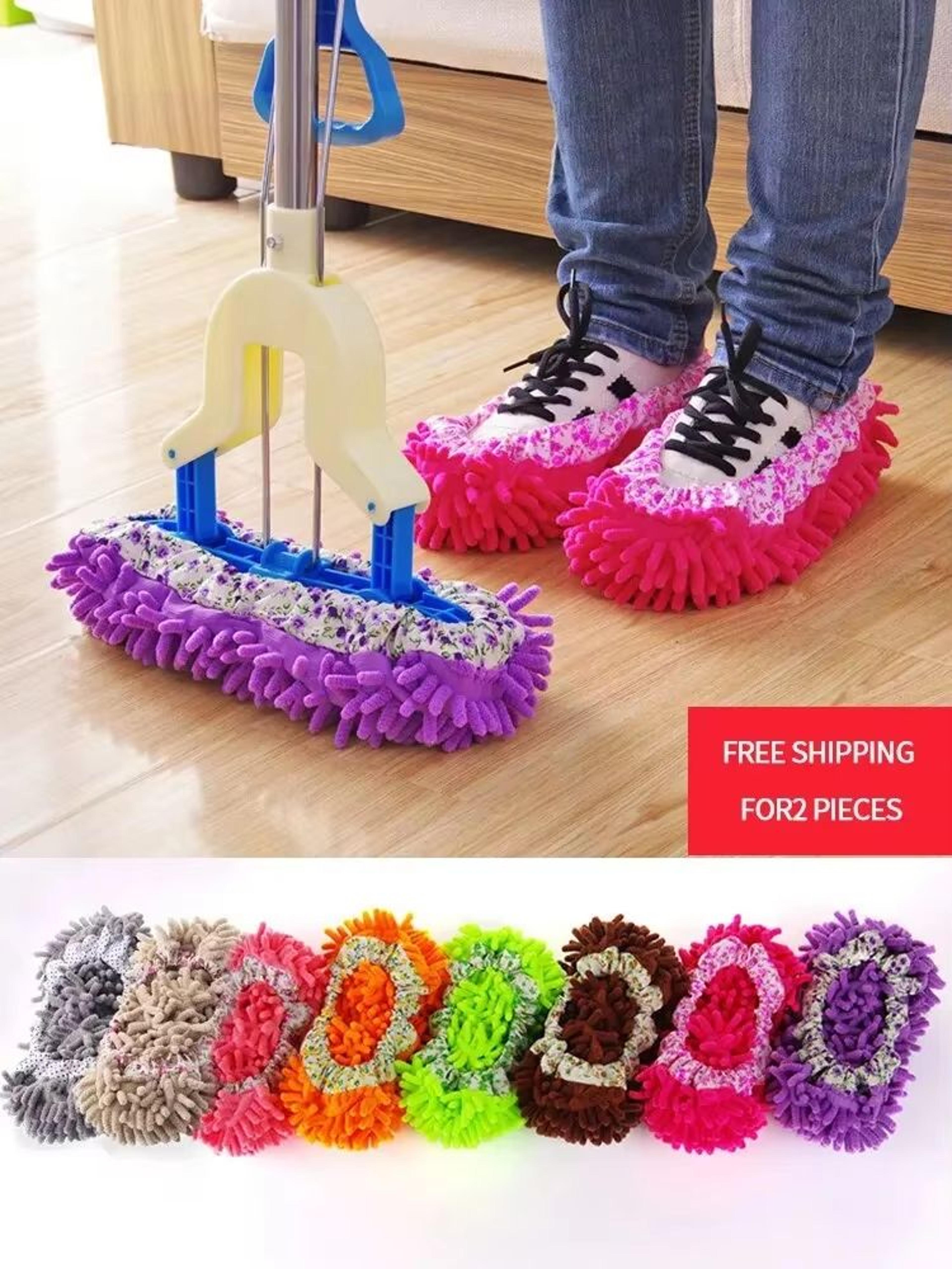 chenille mop slippers floor cleaning foot covers 2-pack