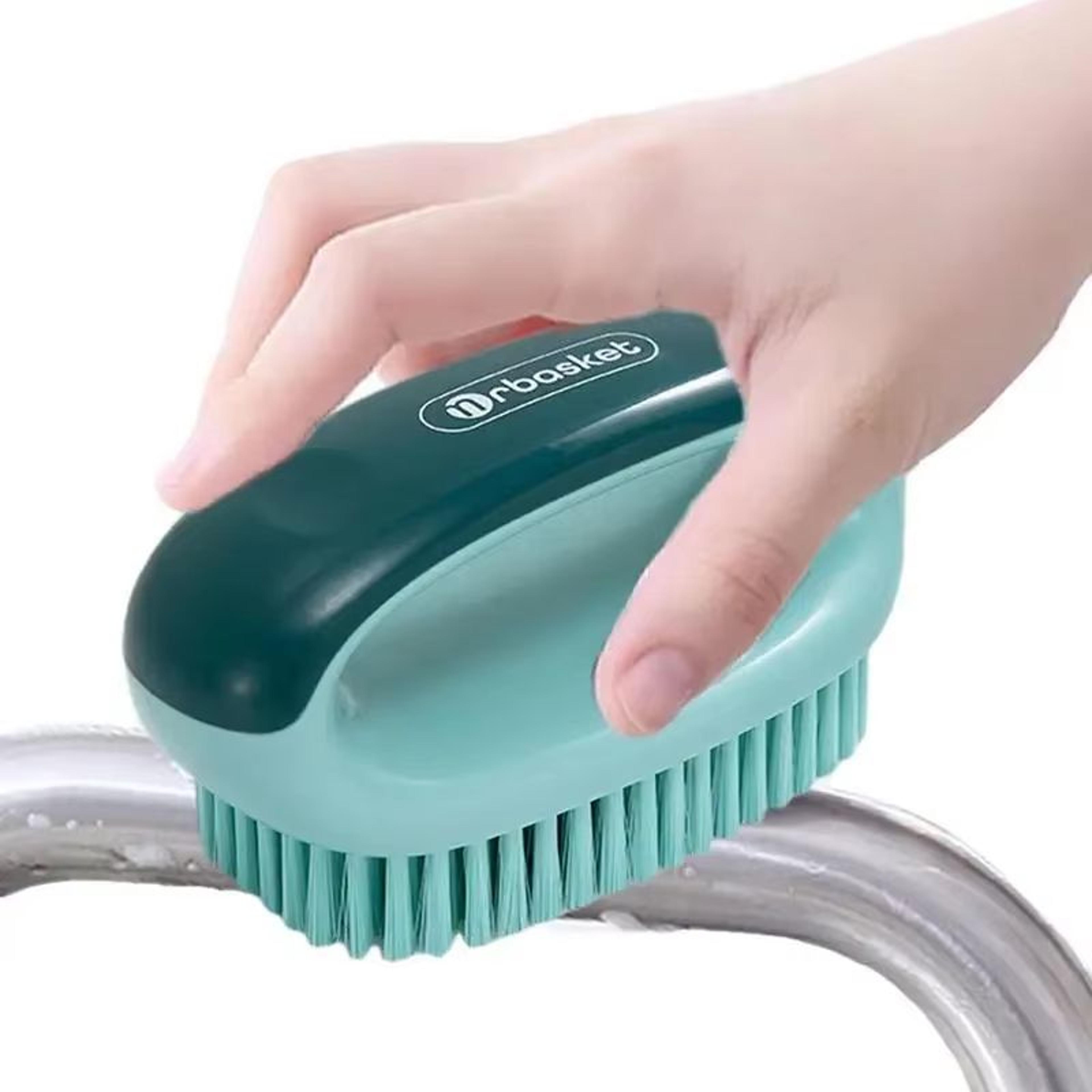 soft bristle anti-slip shoe and laundry cleaning brush with hangable handle