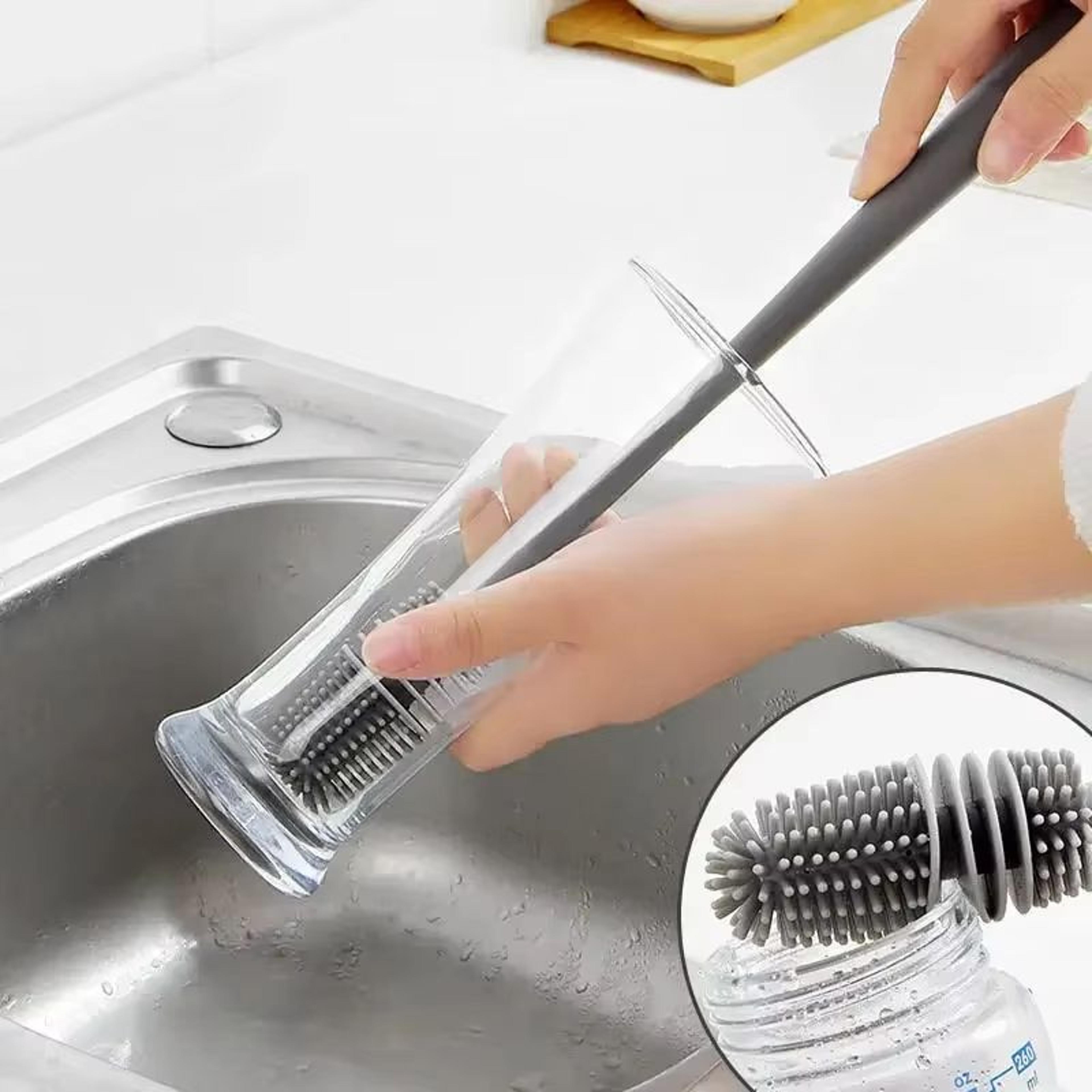 silicone bottle brush long handle milk bottle and glass cleaner