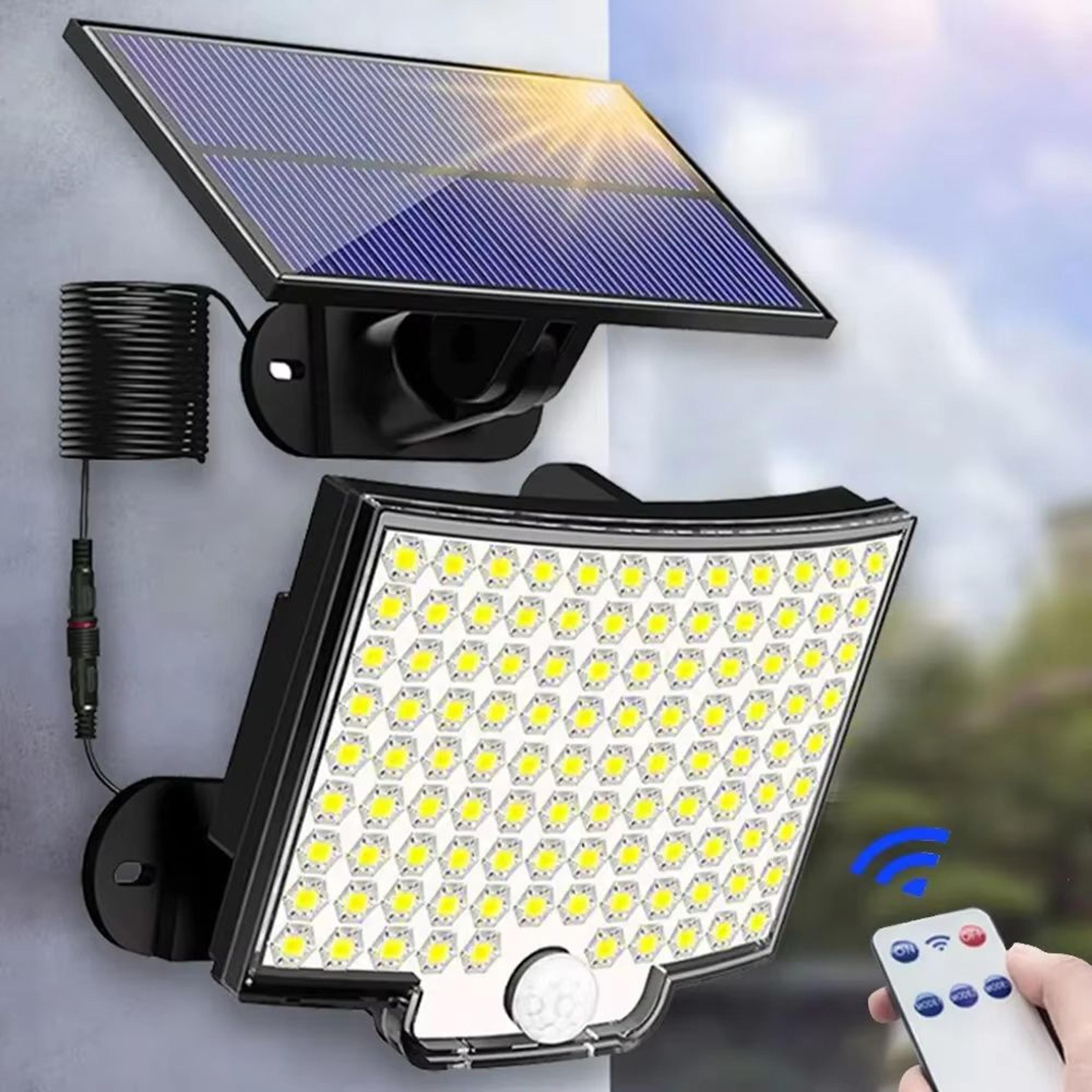 split solar motion sensor light with remote 3 mode waterproof outdoor floodlight