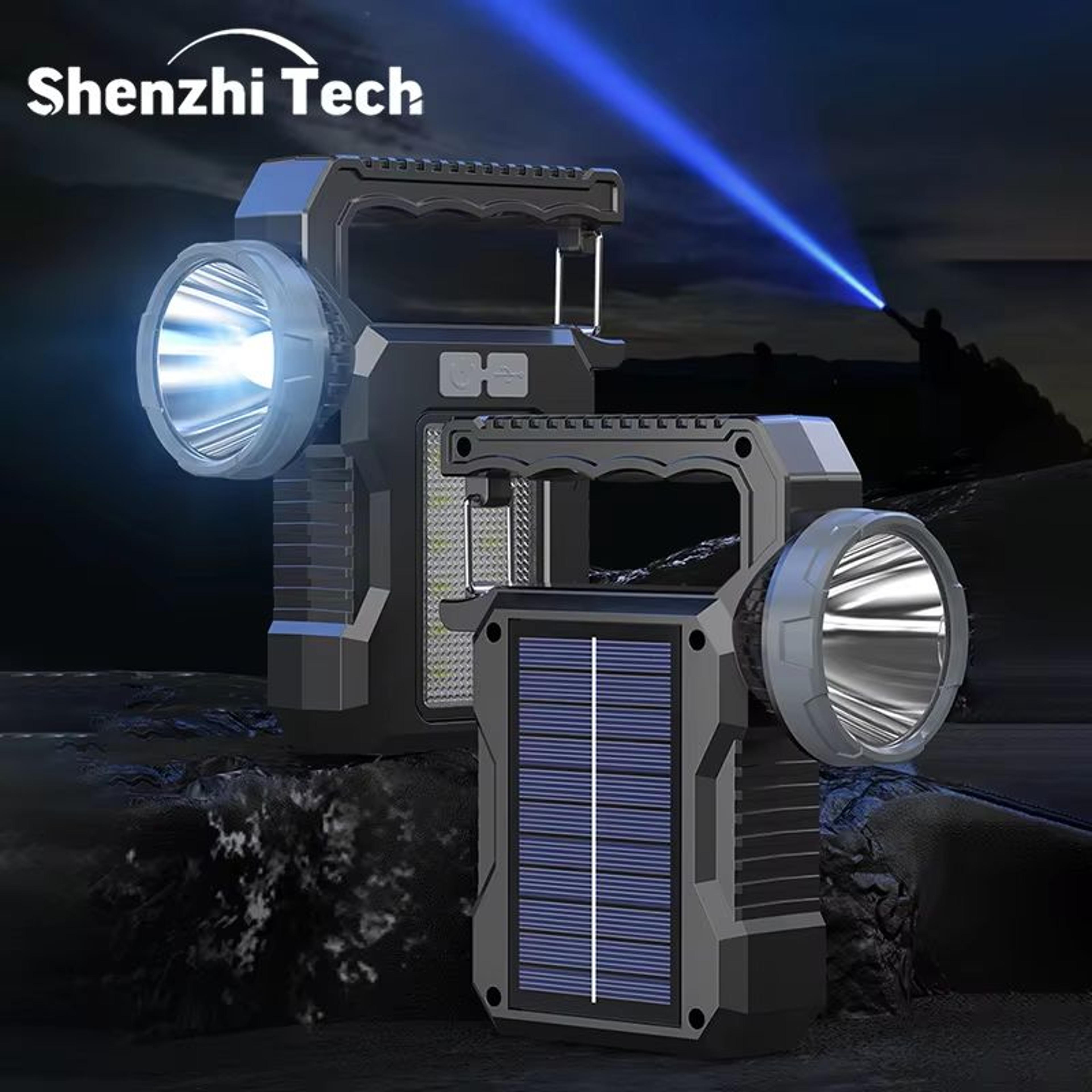 solar rechargeable portable flashlight searchlight with cob work light lantern for outdoor camping hiking fishing emerge