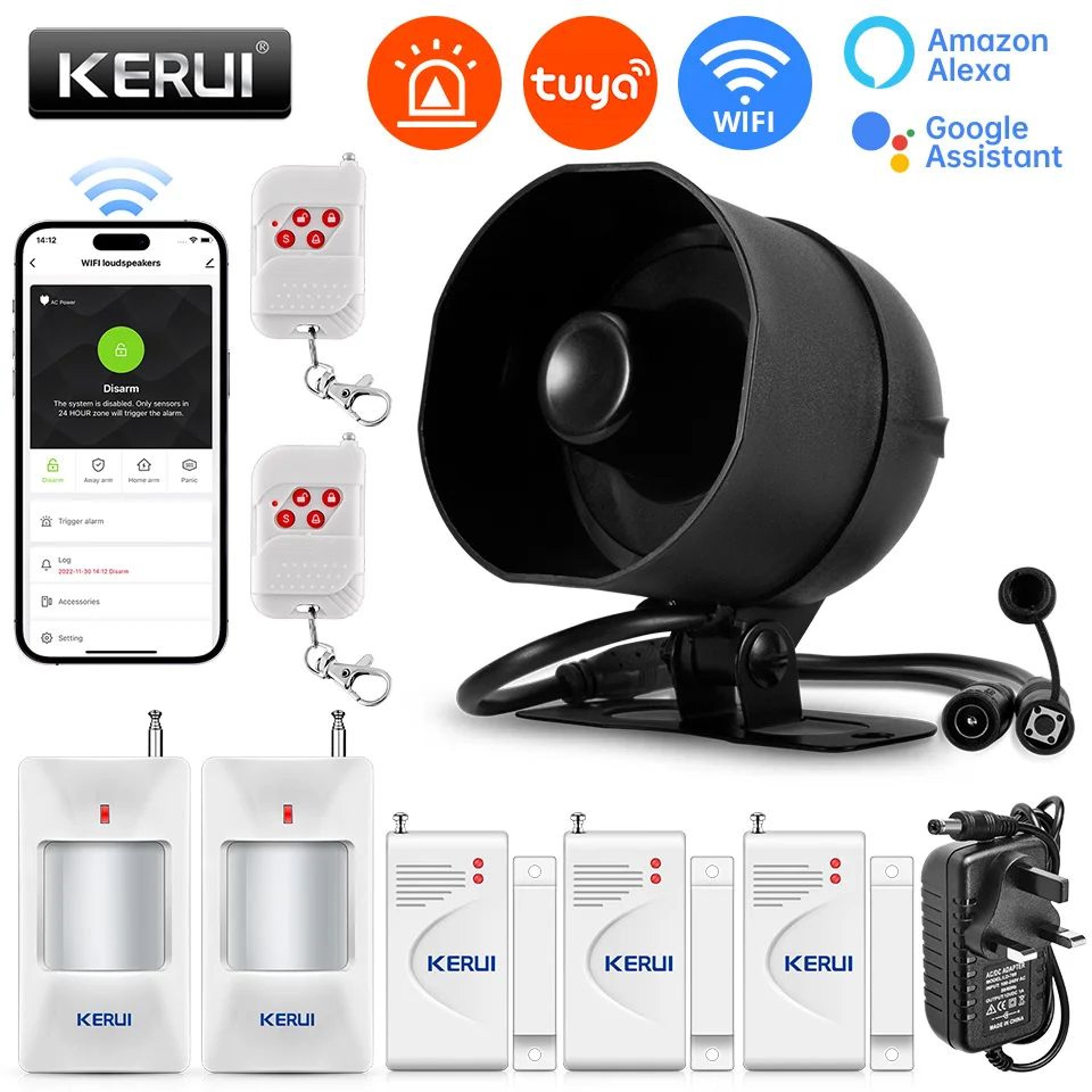 kerui smart tuya wifi home alarm system with 120db siren, motion & door sensors